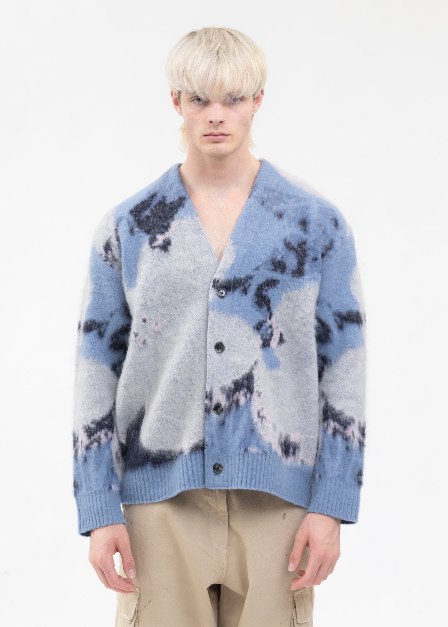 Blue ART MOHAIR SHAGGY KNIT CARDIGAN