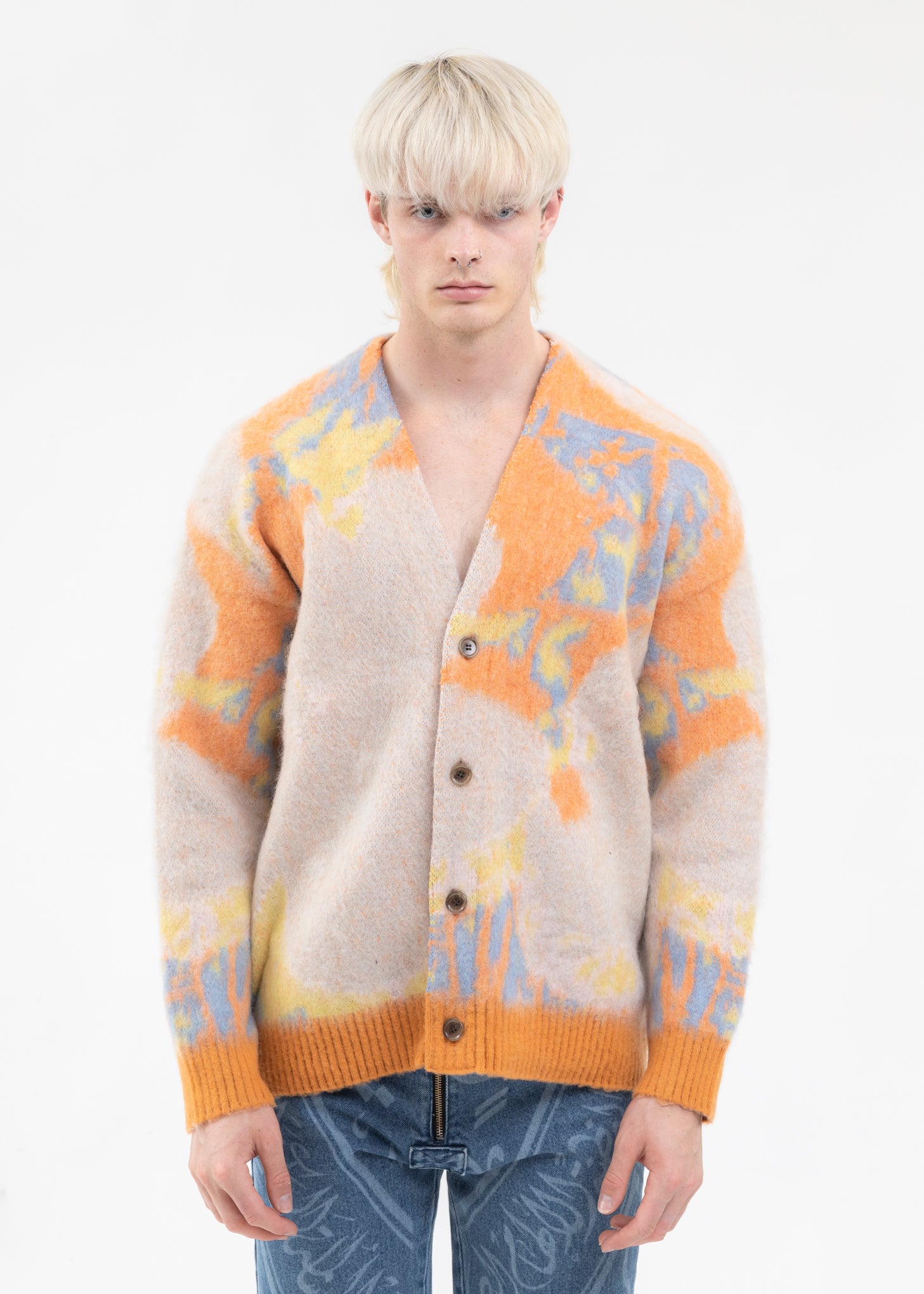 Orange ART MOHAIR SHAGGY KNIT CARDIGAN