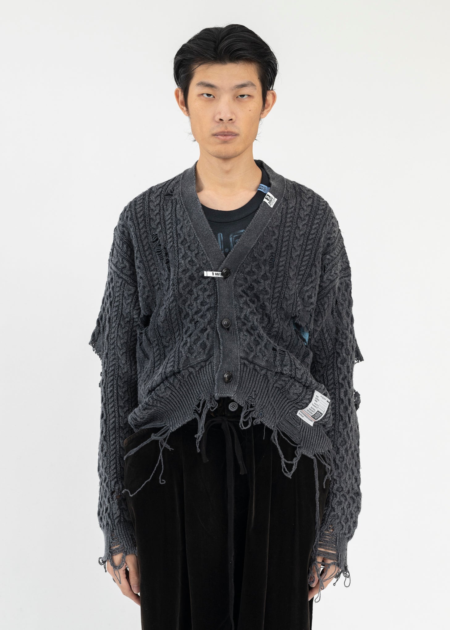 Distressed Knitted Cardigan in Black
