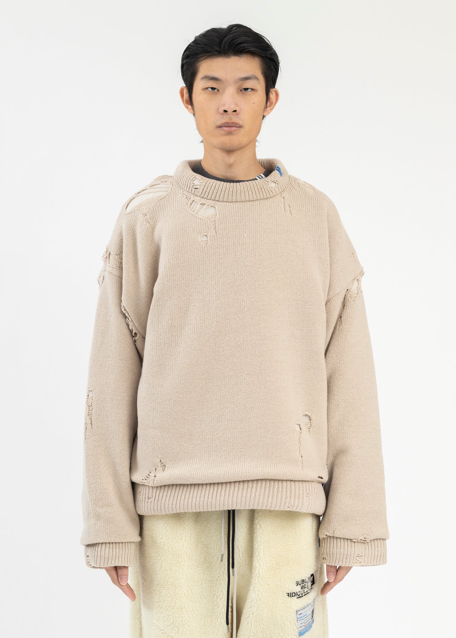 Beige Padded Knit Pullover