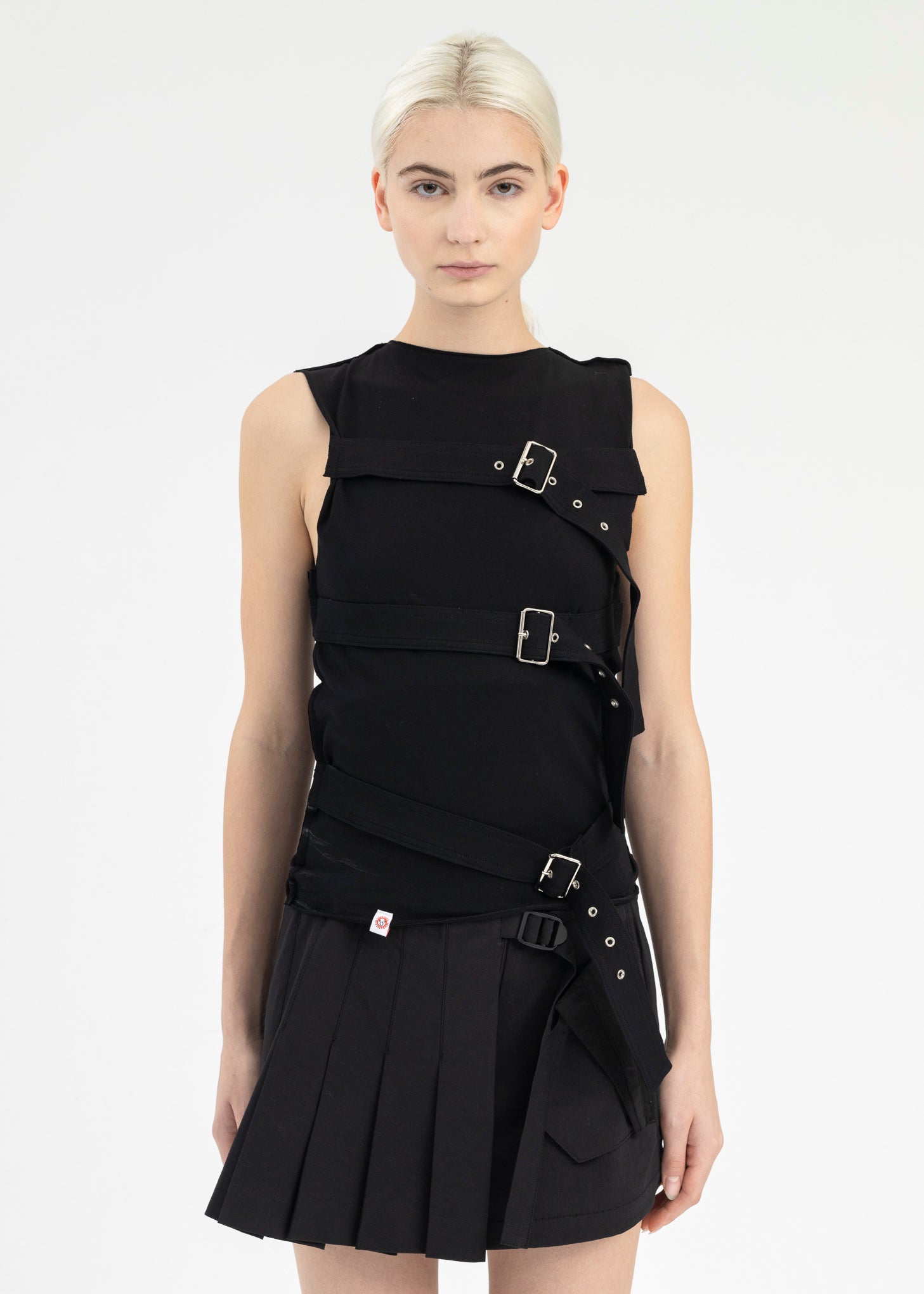 Black Buckle Strap Top