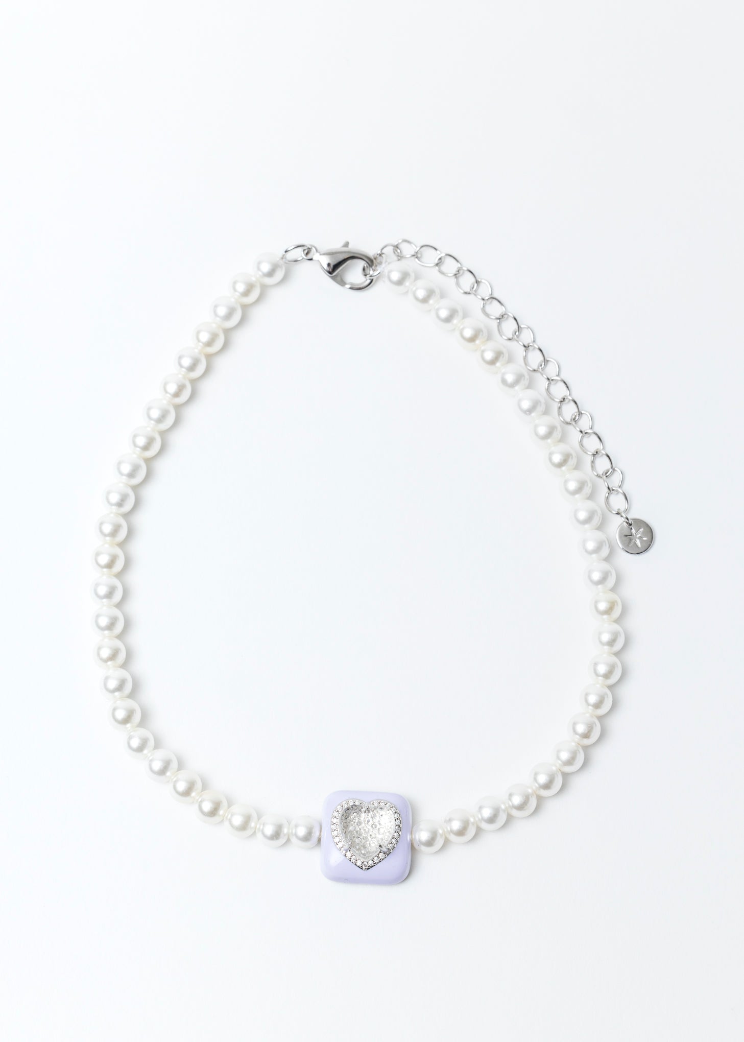Mavis Pearlized Heart Scarf Necklace, Grey/White