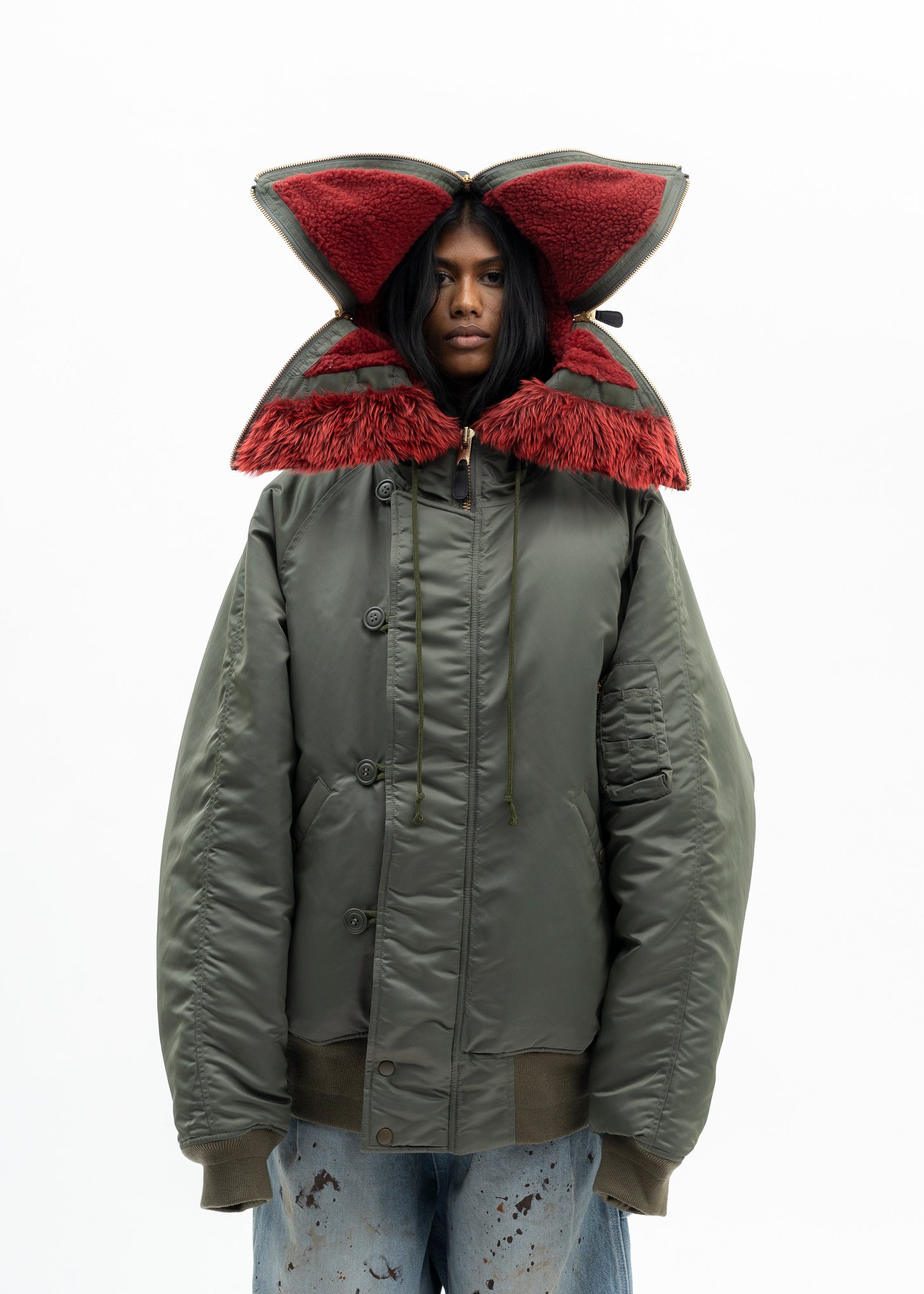 KHAKI PETAL MOUTH HOOD BOMBER JACKET – 017 Shop