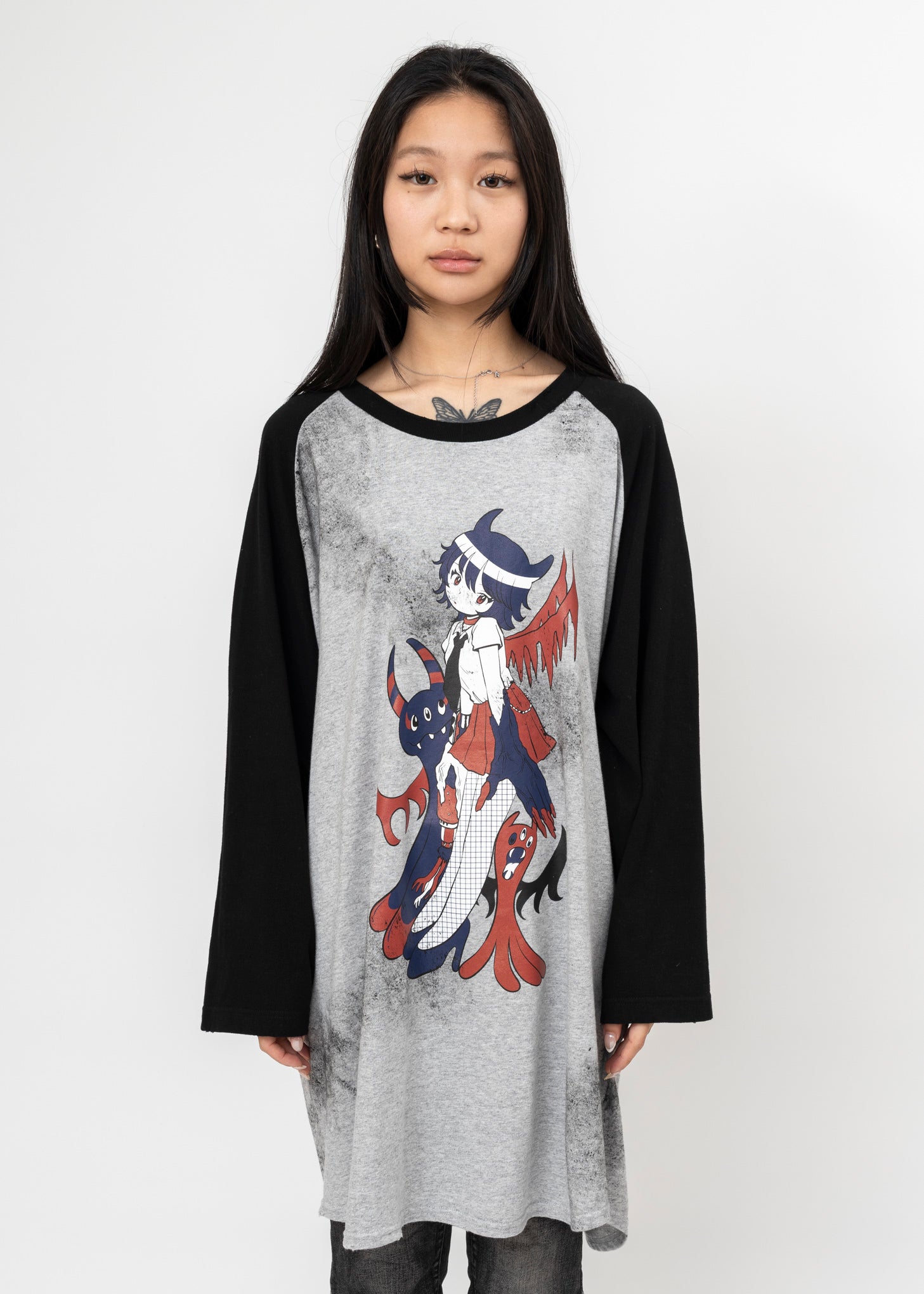 トップス KIDILL Punk Girl Raglan T-Shirt Grey Kidill Punk Girl Raglan T-shirt – 017 Shop