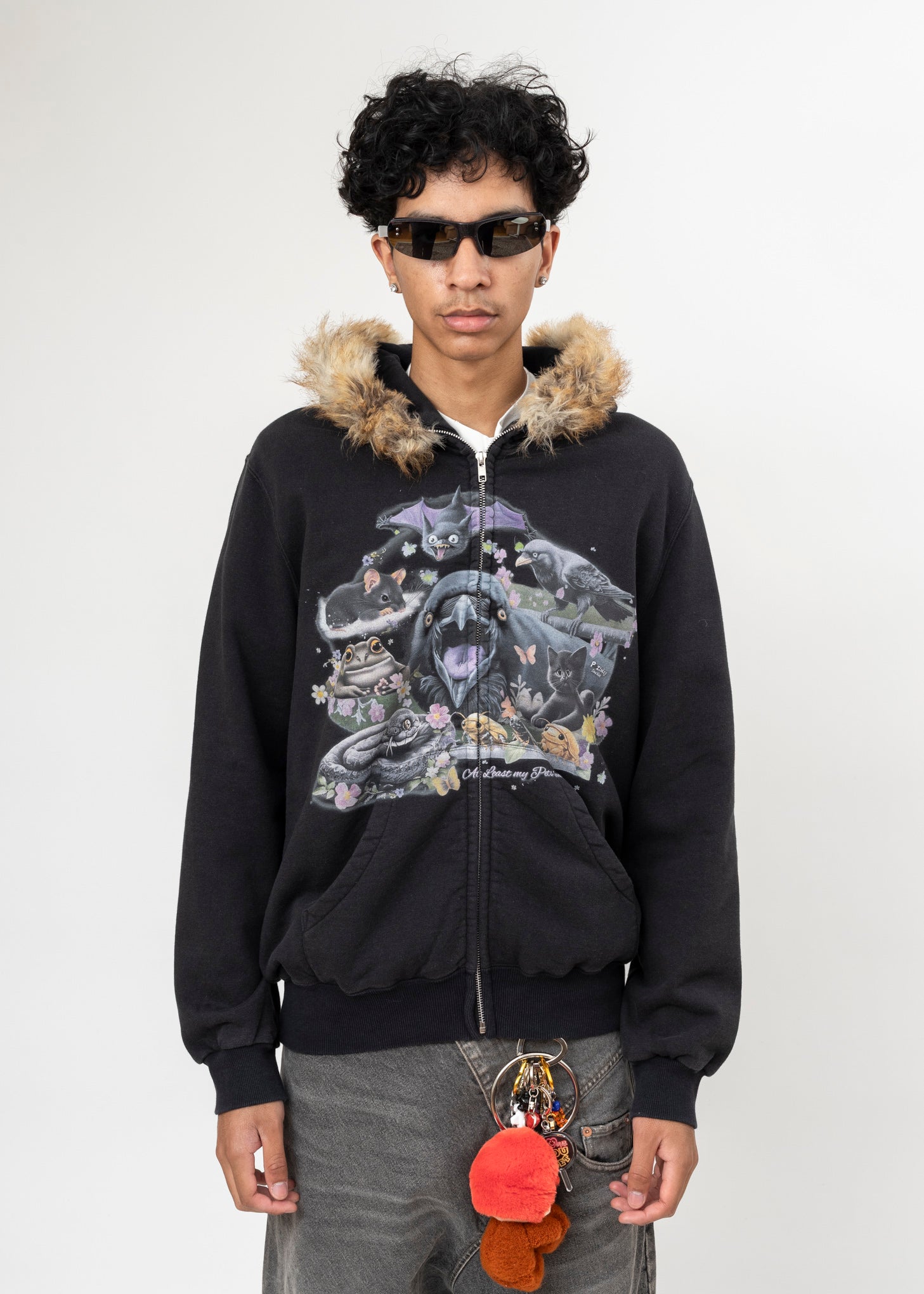 BLACK DOUBLET FURRY COLLAR ZIP-UP HOODIE – 017 Shop