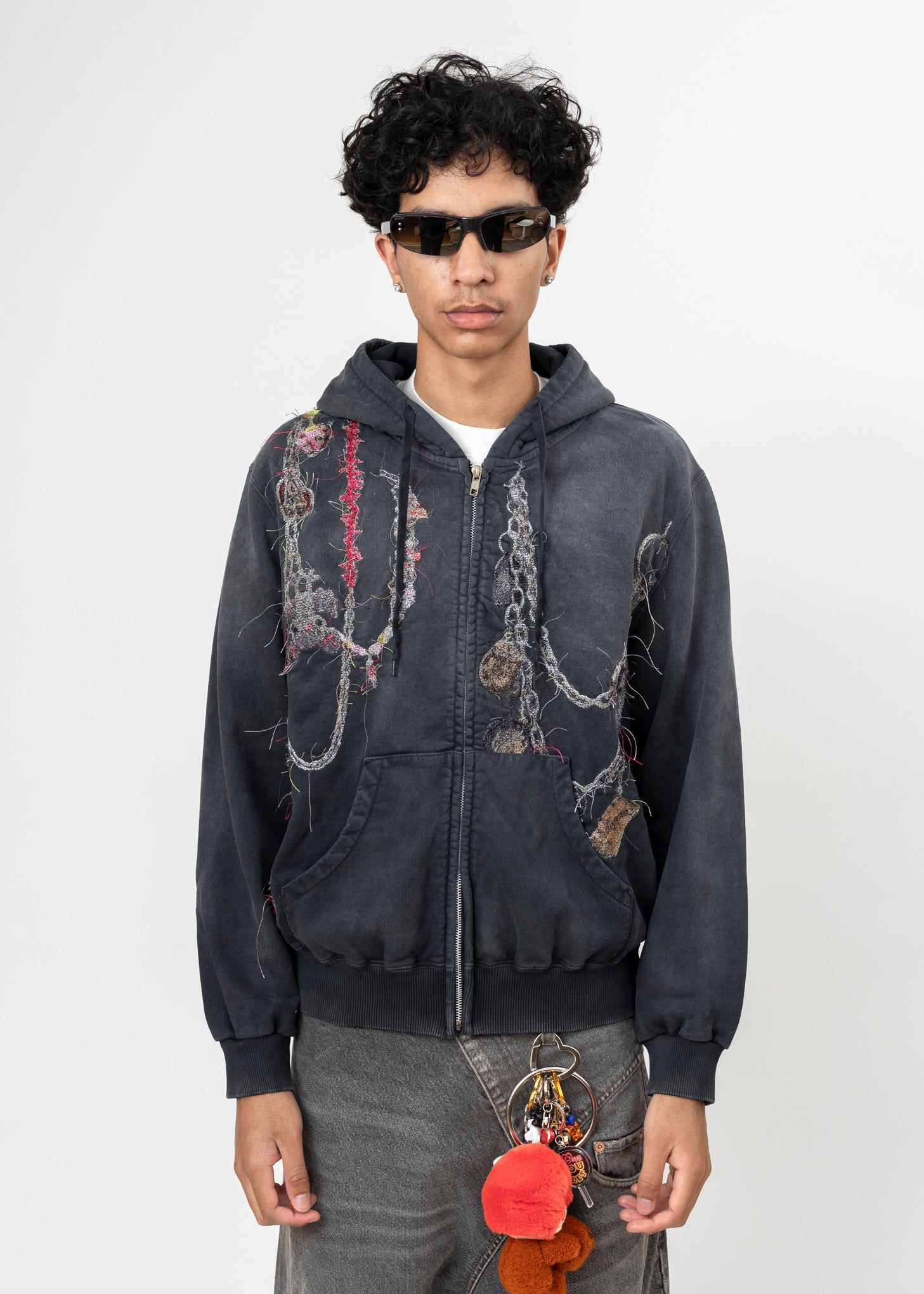 BLACK DOUBLET EMBROIDERED CHAIN ZIP-UP HOODIE – 017 Shop