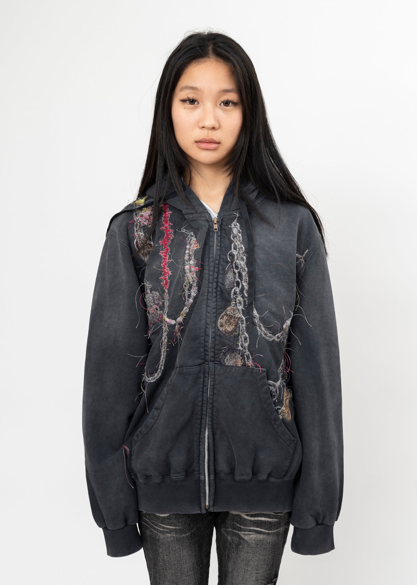 BLACK DOUBLET EMBROIDERED CHAIN ZIP-UP HOODIE – 017 Shop