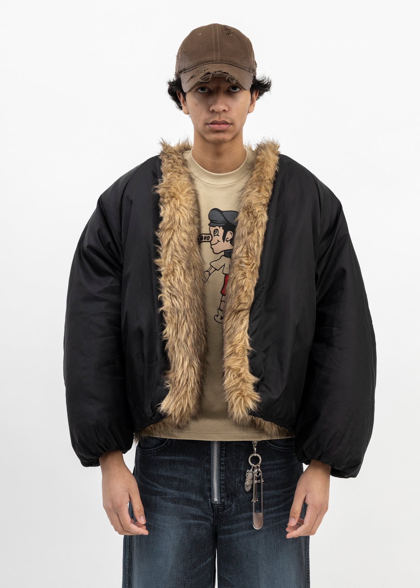 Fur Collar Jumpsuit Faux Leather main image 1