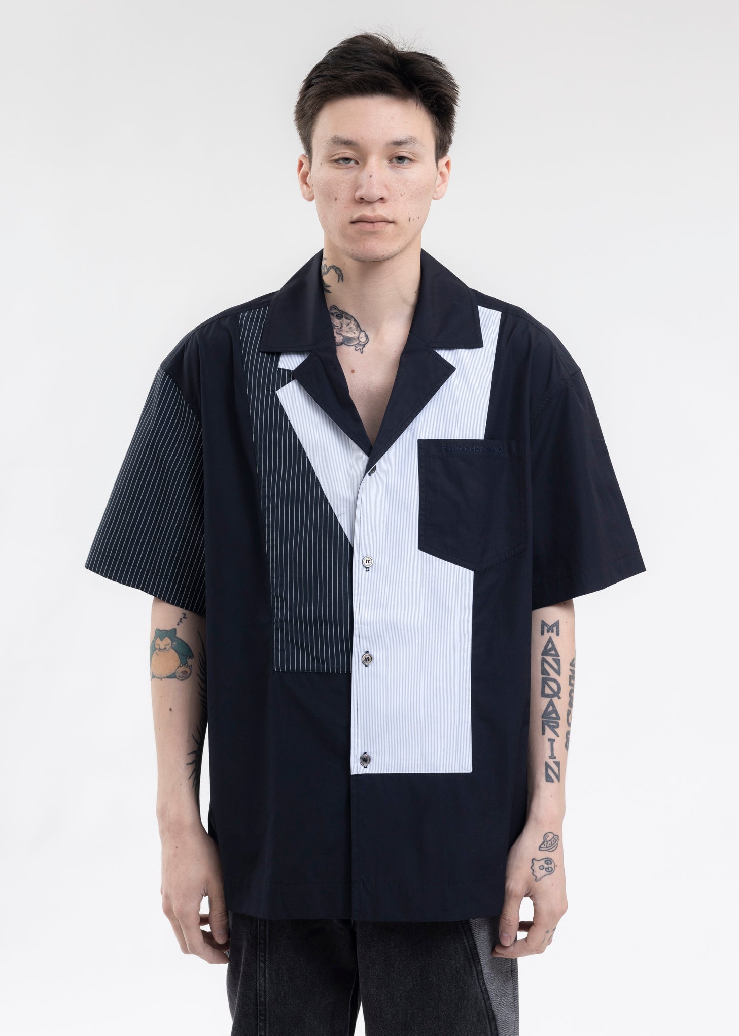Navy blue one side embroidered shirt
