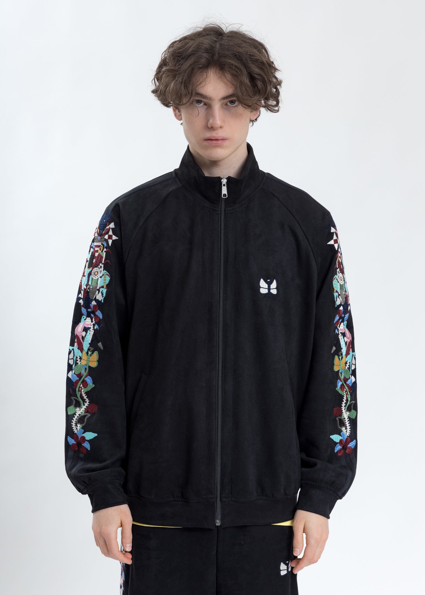 Black Chaos Embroidery Suede Track Jacket – 017 Shop