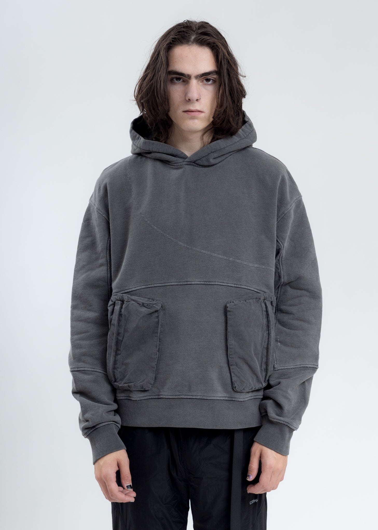 Dark Grey Cold-Dye Paneled Hoodie – 017 Shop