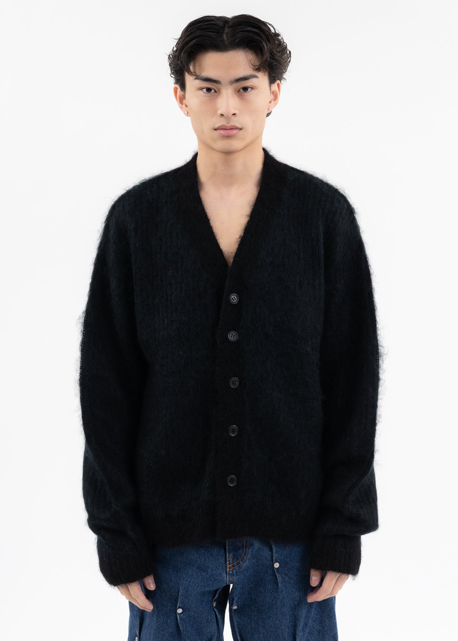 Shaggy knit 2025 cardigan black