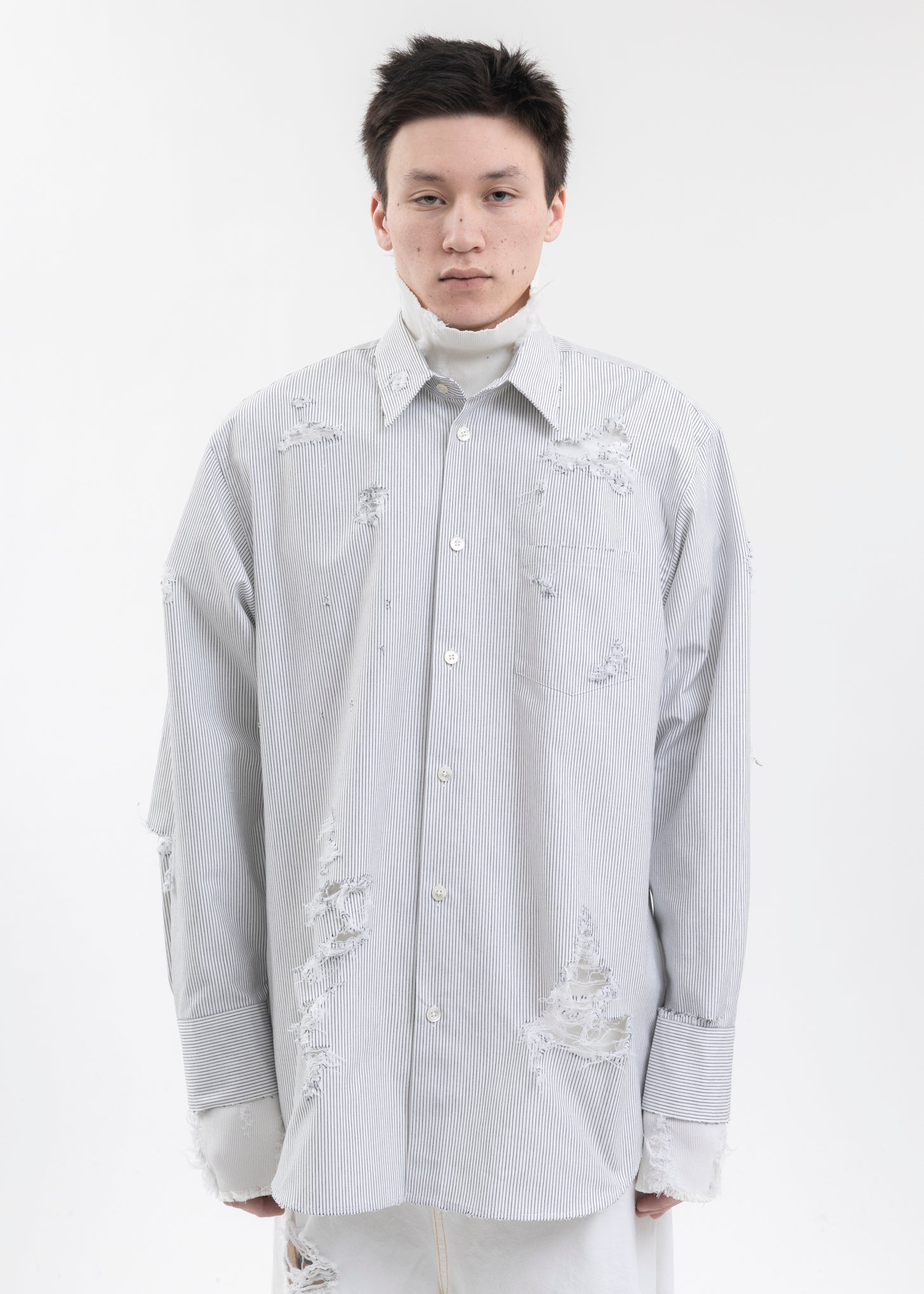 BLACK AND WHITE DESTROYED STRIPE SHIRT – 017 Shop