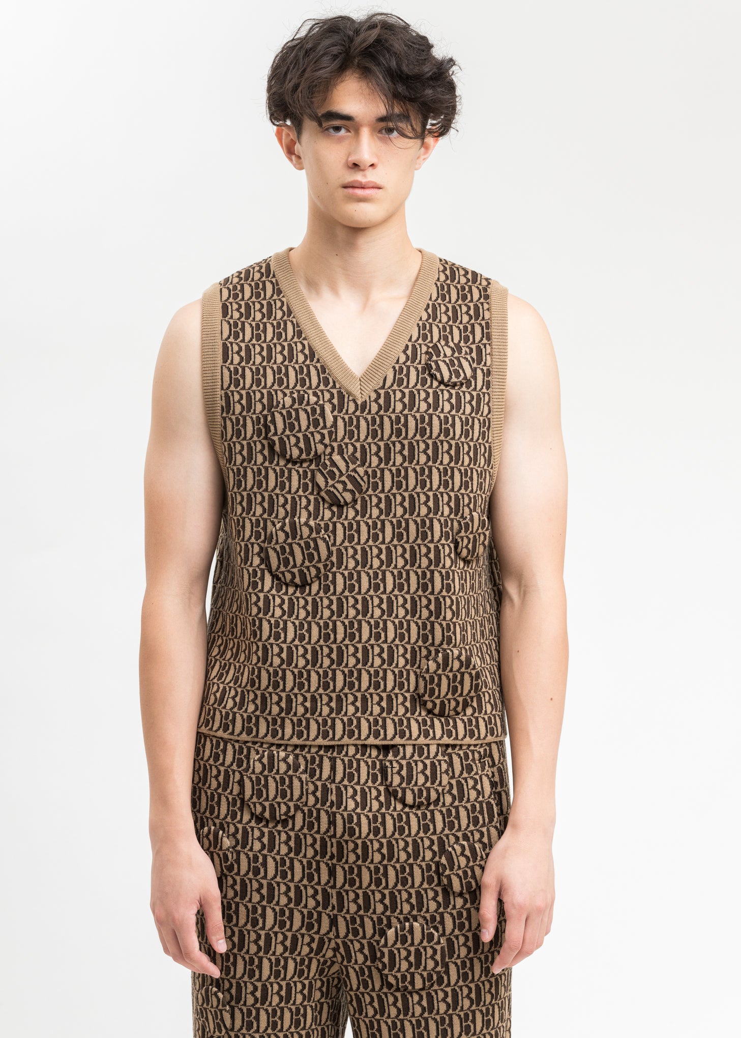 Beige Monogram JQ Knit Vest