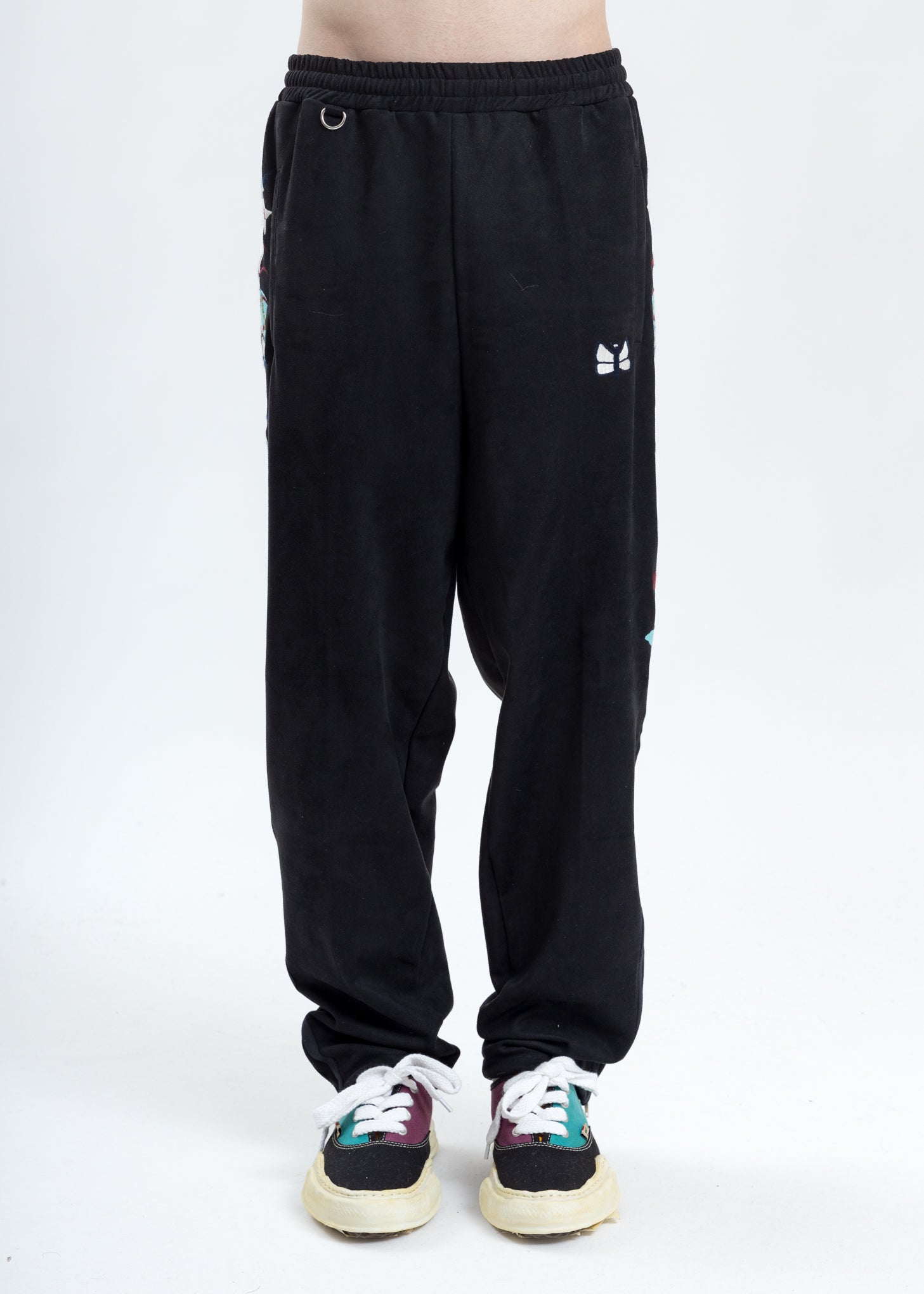 Black Chaos Embroidery Suede Track Pants – 017 Shop