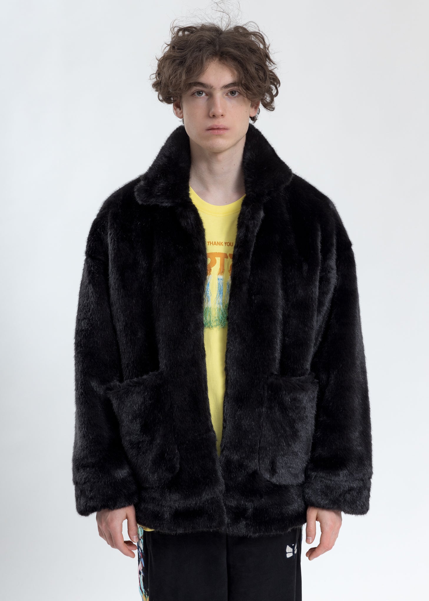 Black Hand-Painted Fur Jacket