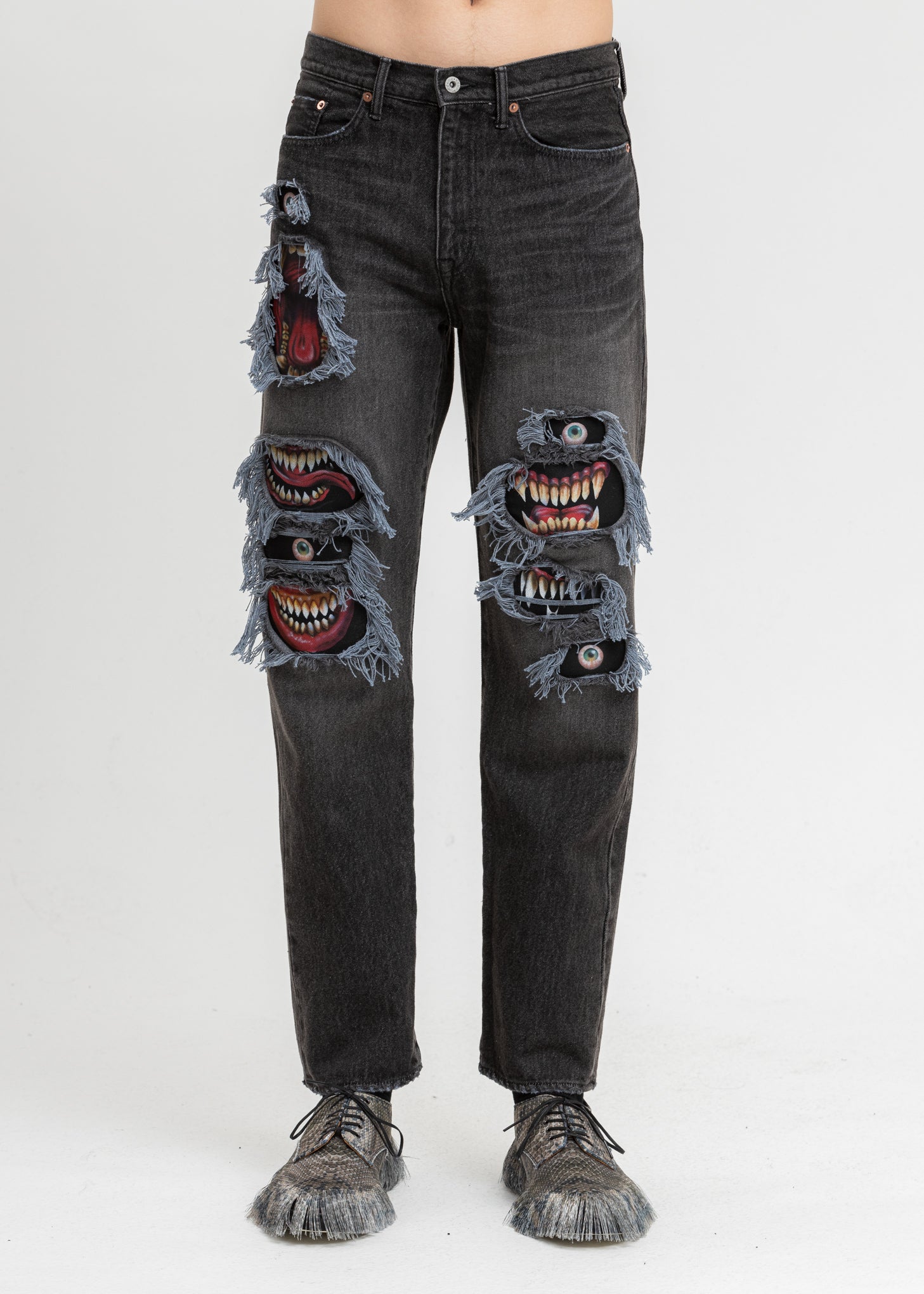 Black Recycle Denim Monster Repair Jeans