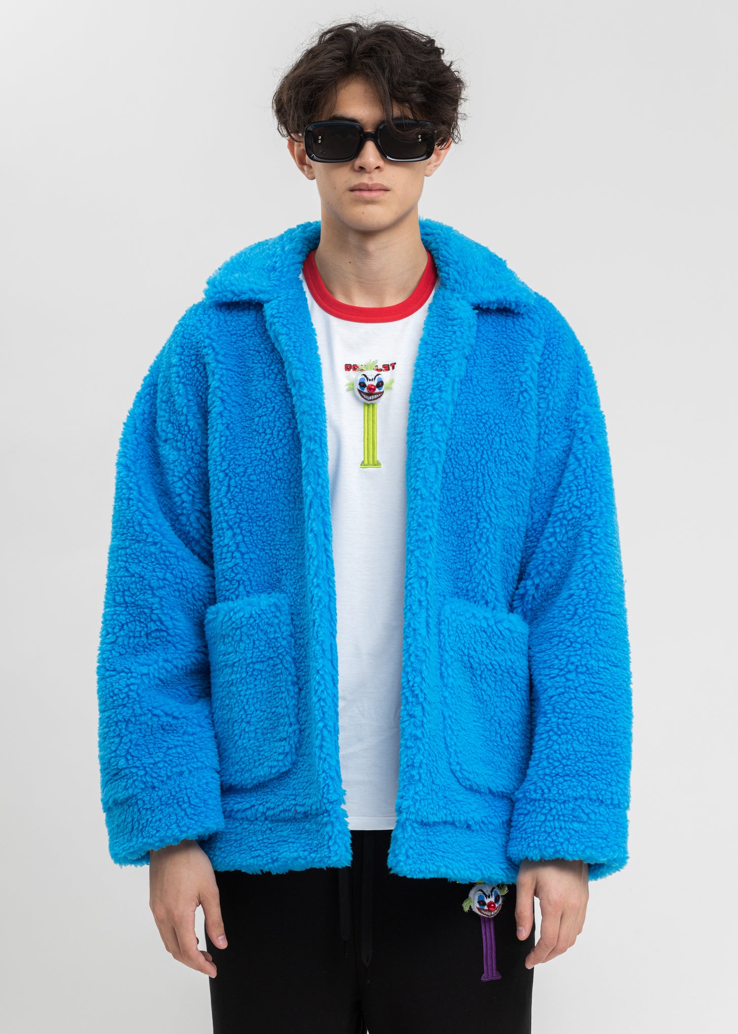 Blue Hand-Painted Recycle Fur Jacket