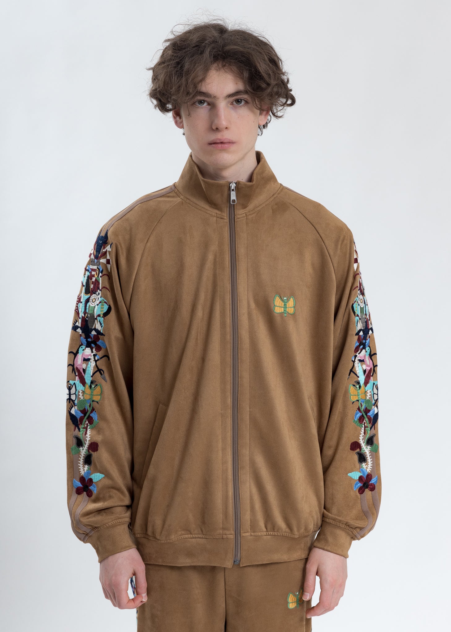 Camel Chaos Embroidery Suede Track Jacket – 017 Shop