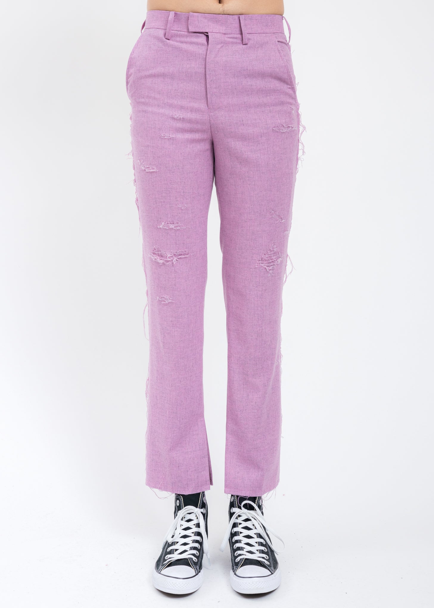 Pink RECYCLE WOOL DAMAGED Trousers – 017 Shop