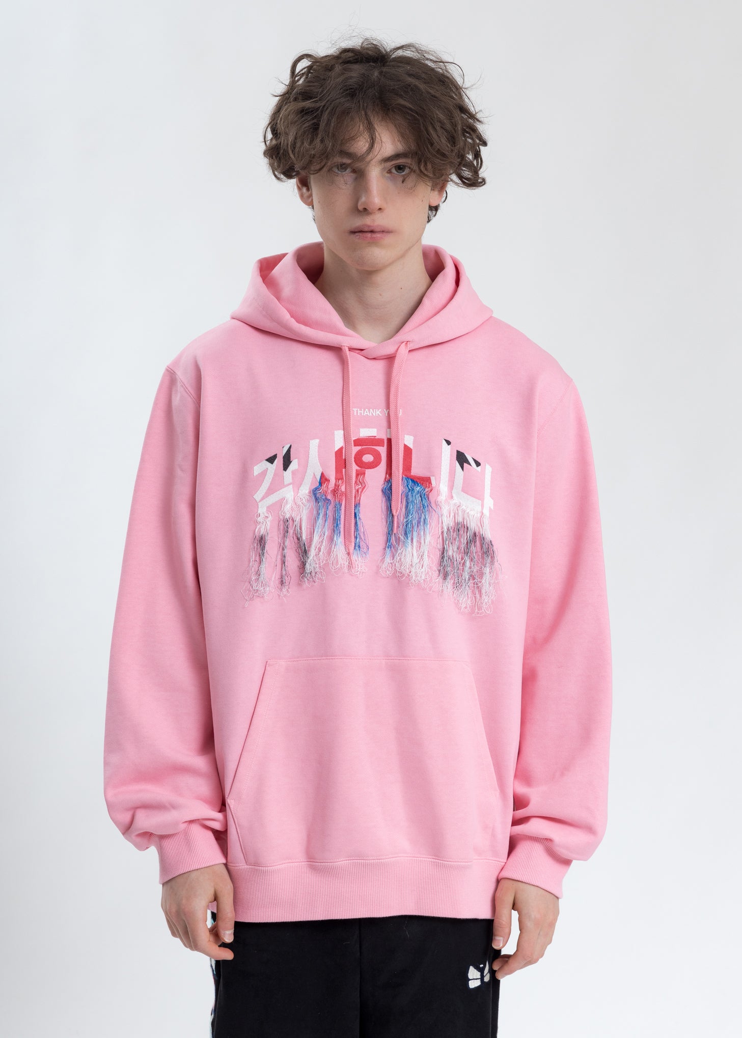 Pink Thank You Fringe Embroidery Hoodie – 017 Shop