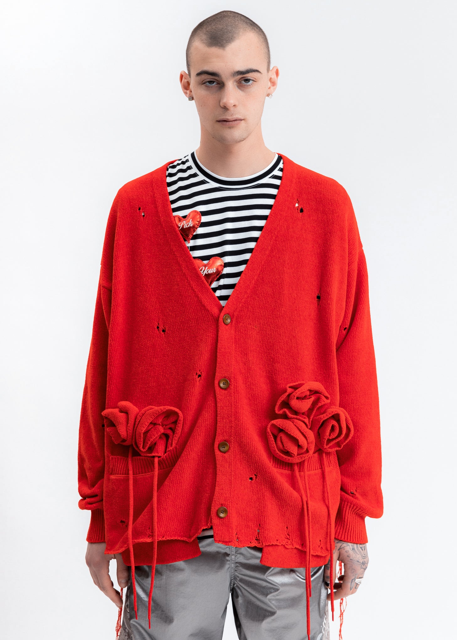 Red Flower Corsage Cardigan