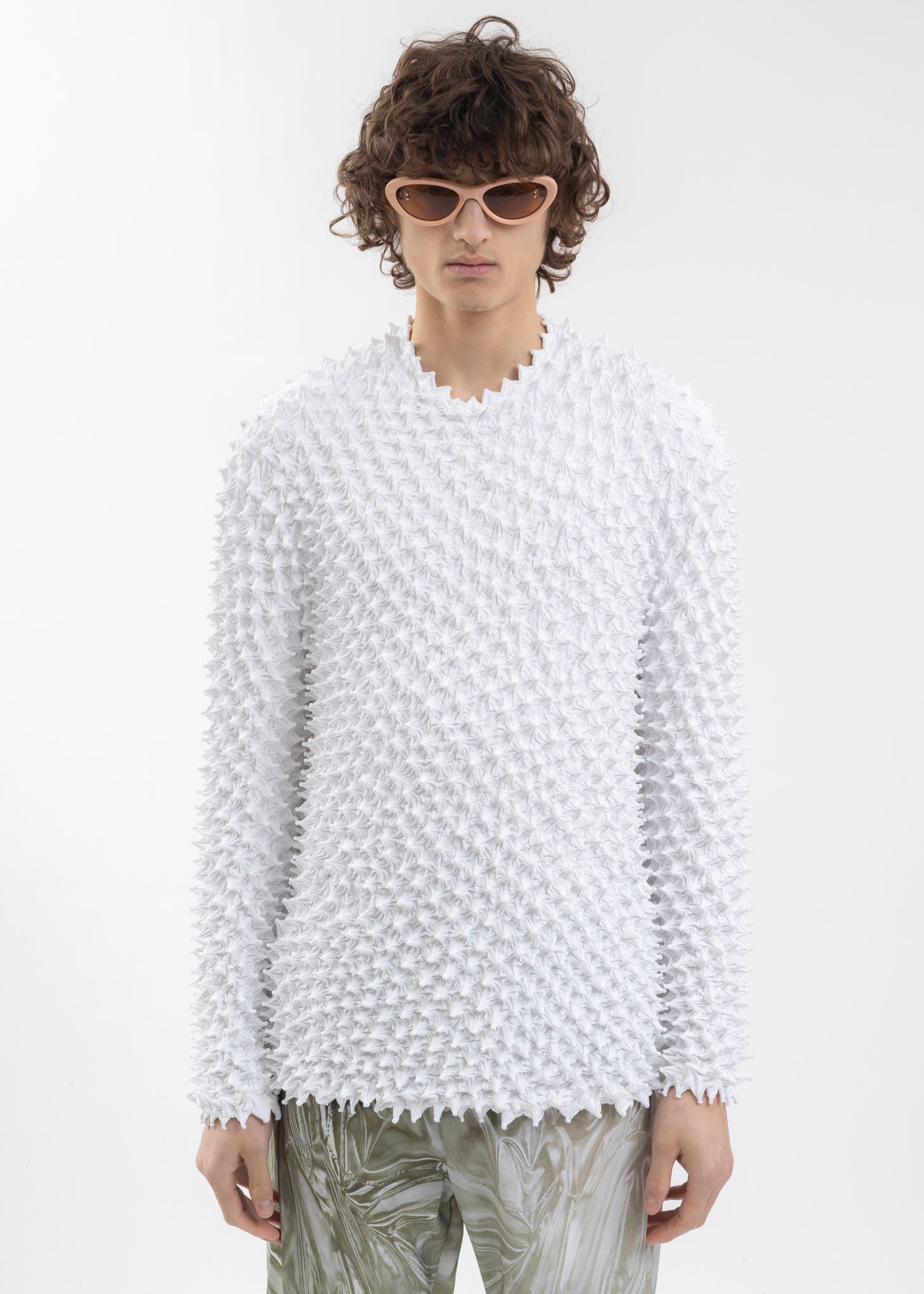 WHITE “SHIBORI” LONG SLEEVE T-SHIRT -XL