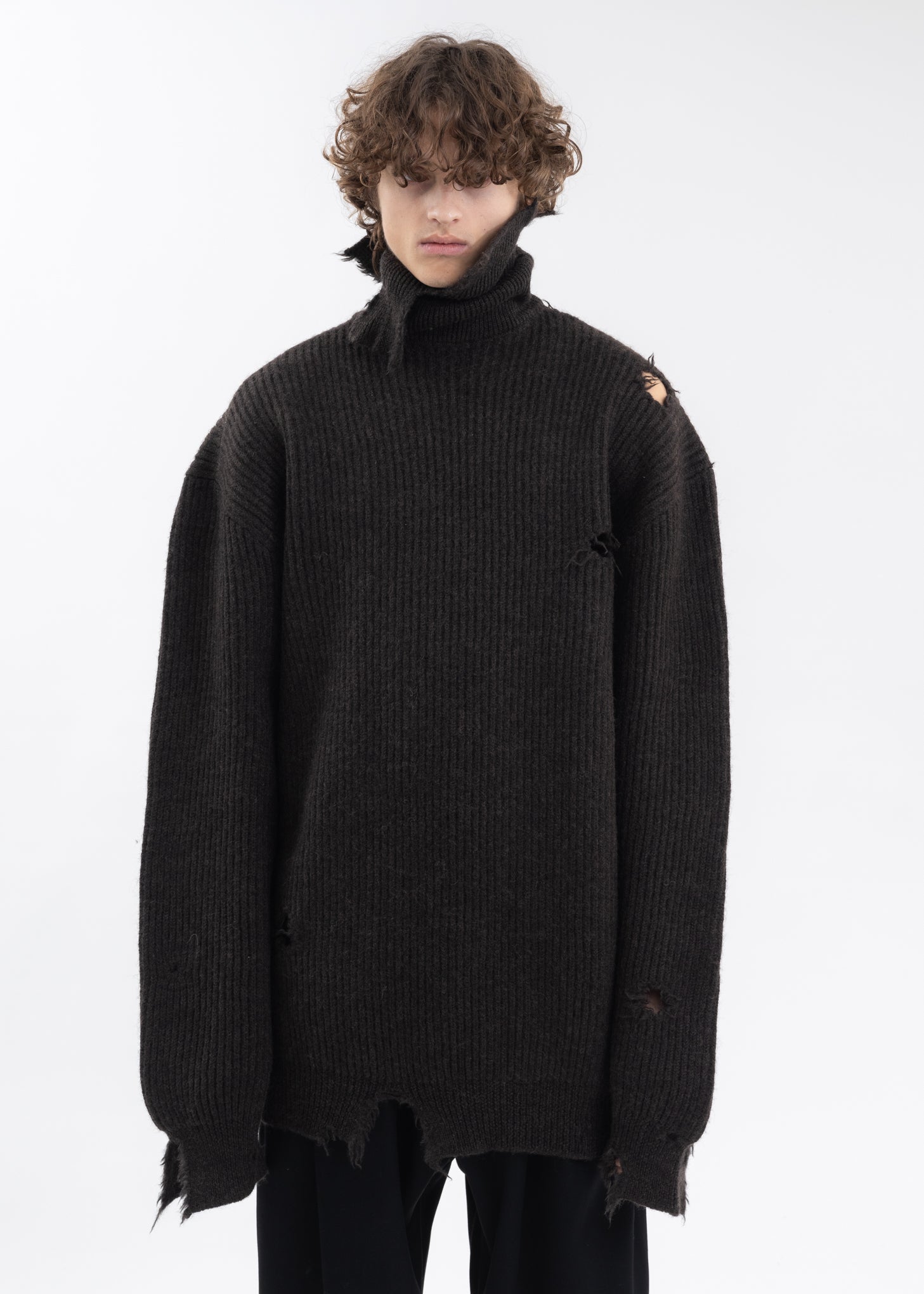 Distressed Turtleneck Pullover Sweater
