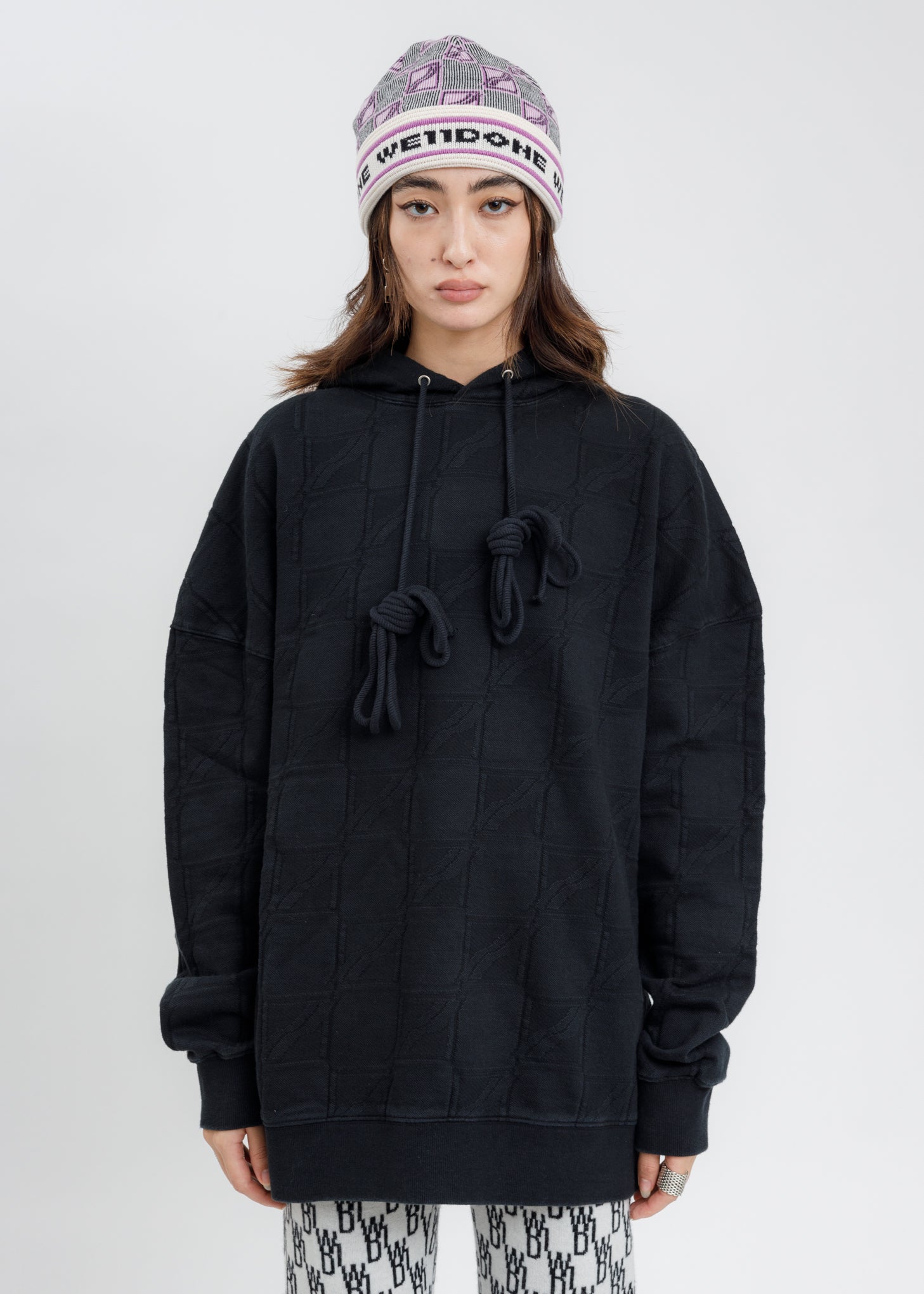 Black Oversized All Over Jacquard Zurry Hoodie – 017 Shop