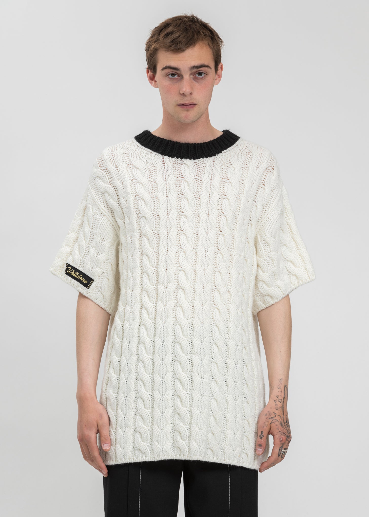 Black Short Sleeve Cable Sweater 017 Shop