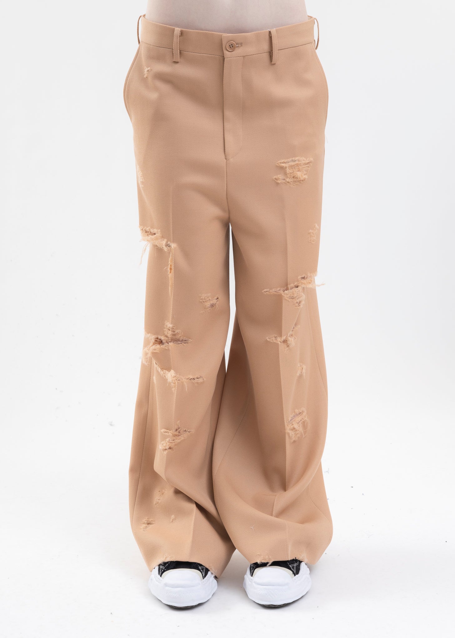 BEIGE DESTROYED TAILORED PANTS – 017 Shop