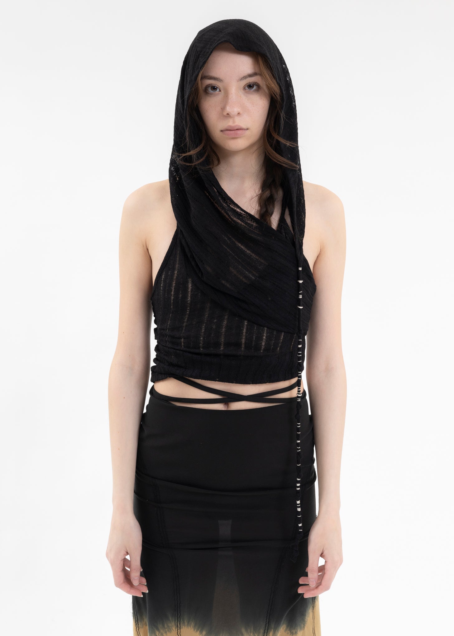 BLACK HOODED HALTER TOP – 017 Shop