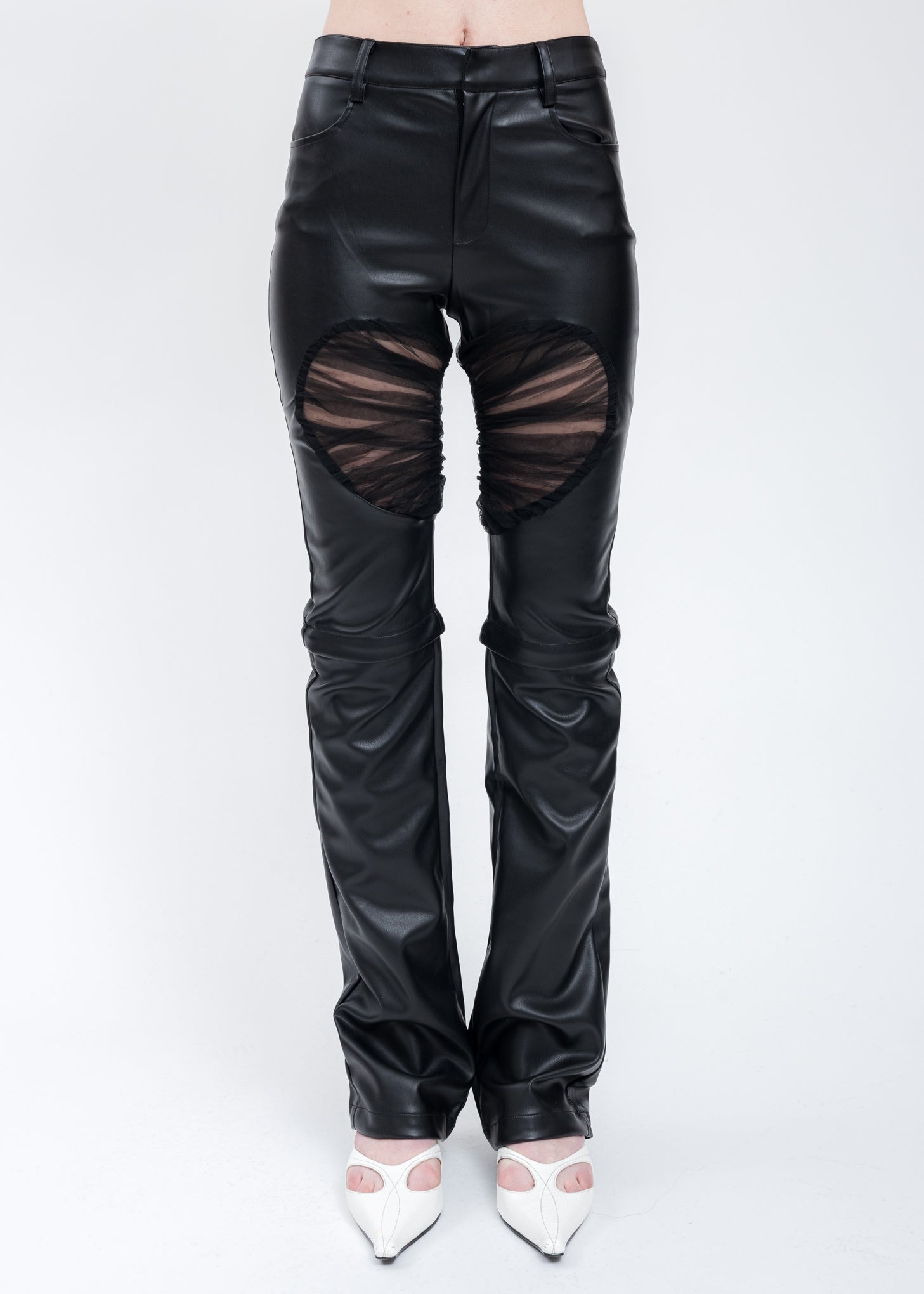 Black Mesh Patchwork Leather Pants