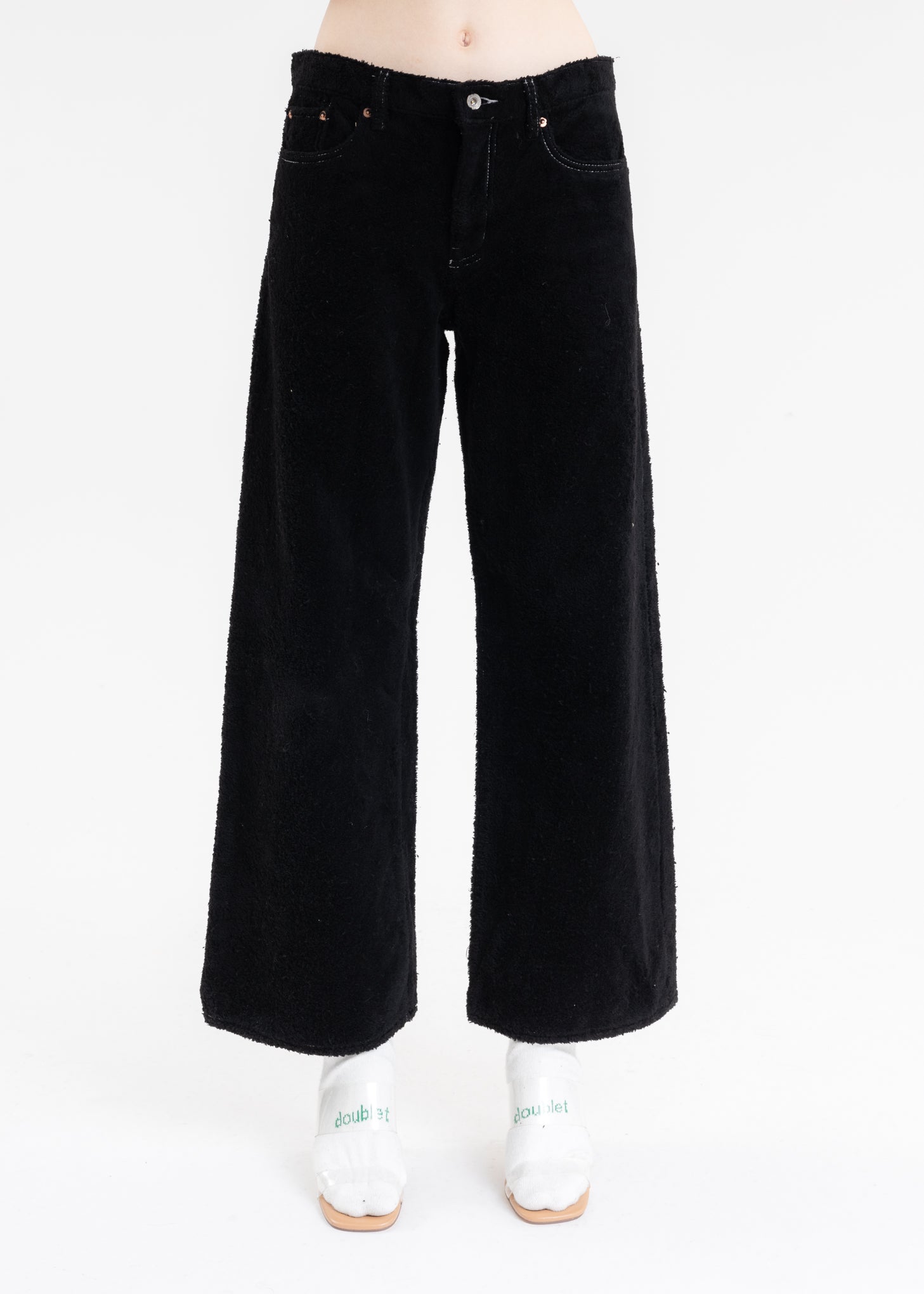 Black FUZZY LOW-RISE BUGGY PANTS