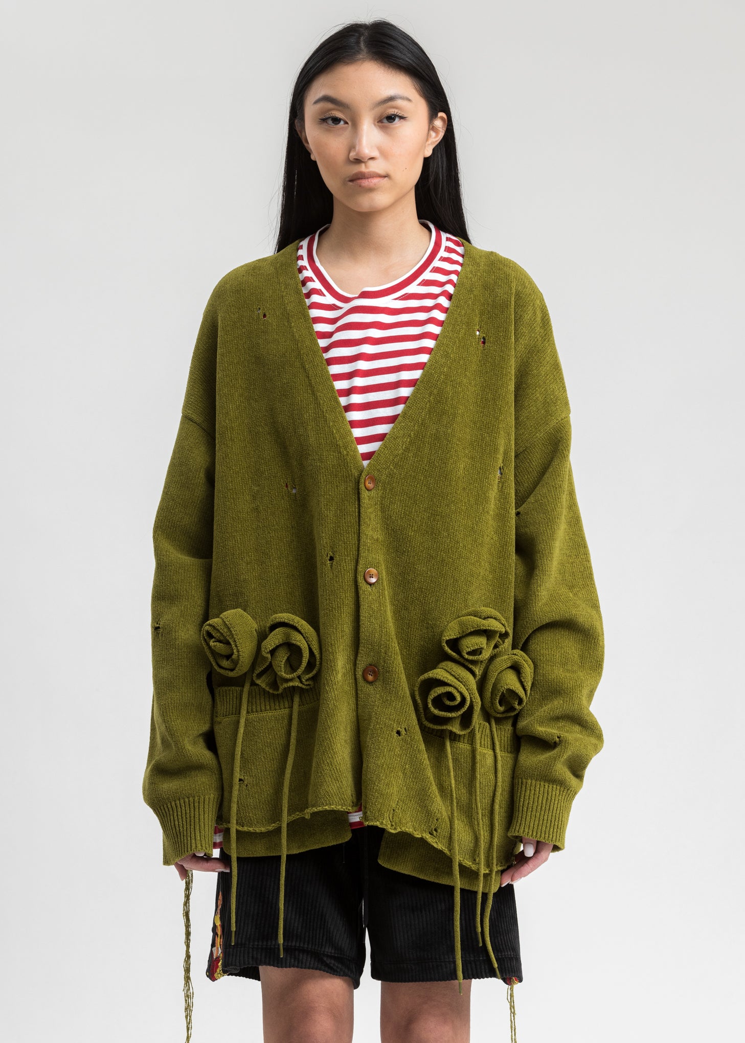 Moss Green Flower Corsage Cardigan