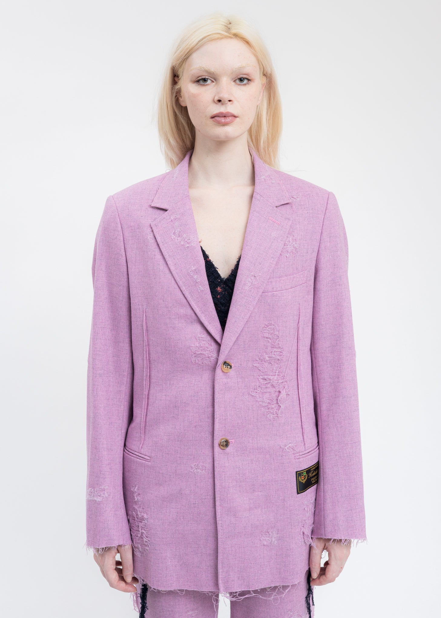 Pink RECYCLE WOOL DAMAGED Jacket