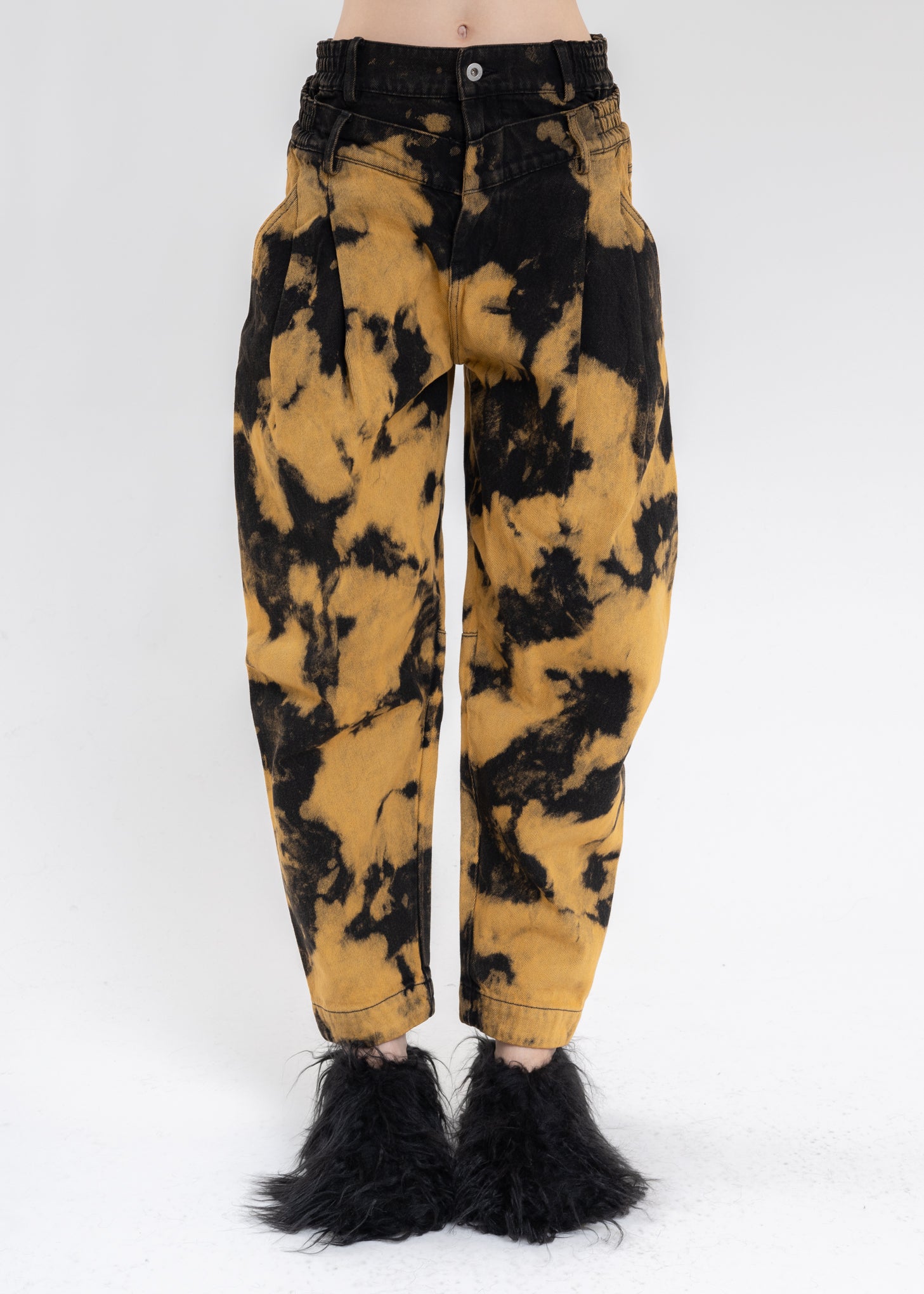 Black And Yellow DENIM TIE DYE DOUBLE WAISTBAND JEANS – 017 Shop