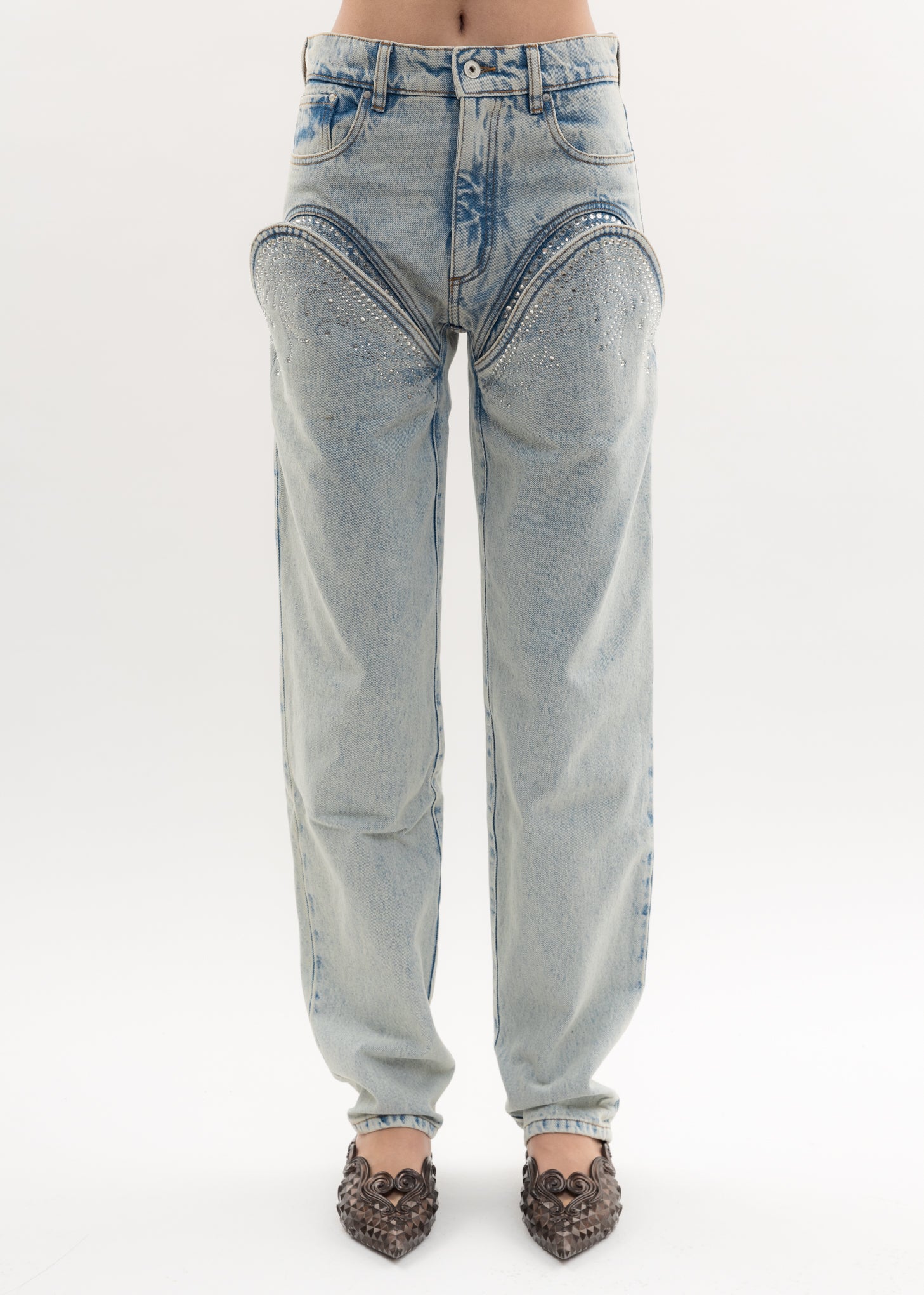 Y. Project Cut Out Rhinestone Jeans in Gray