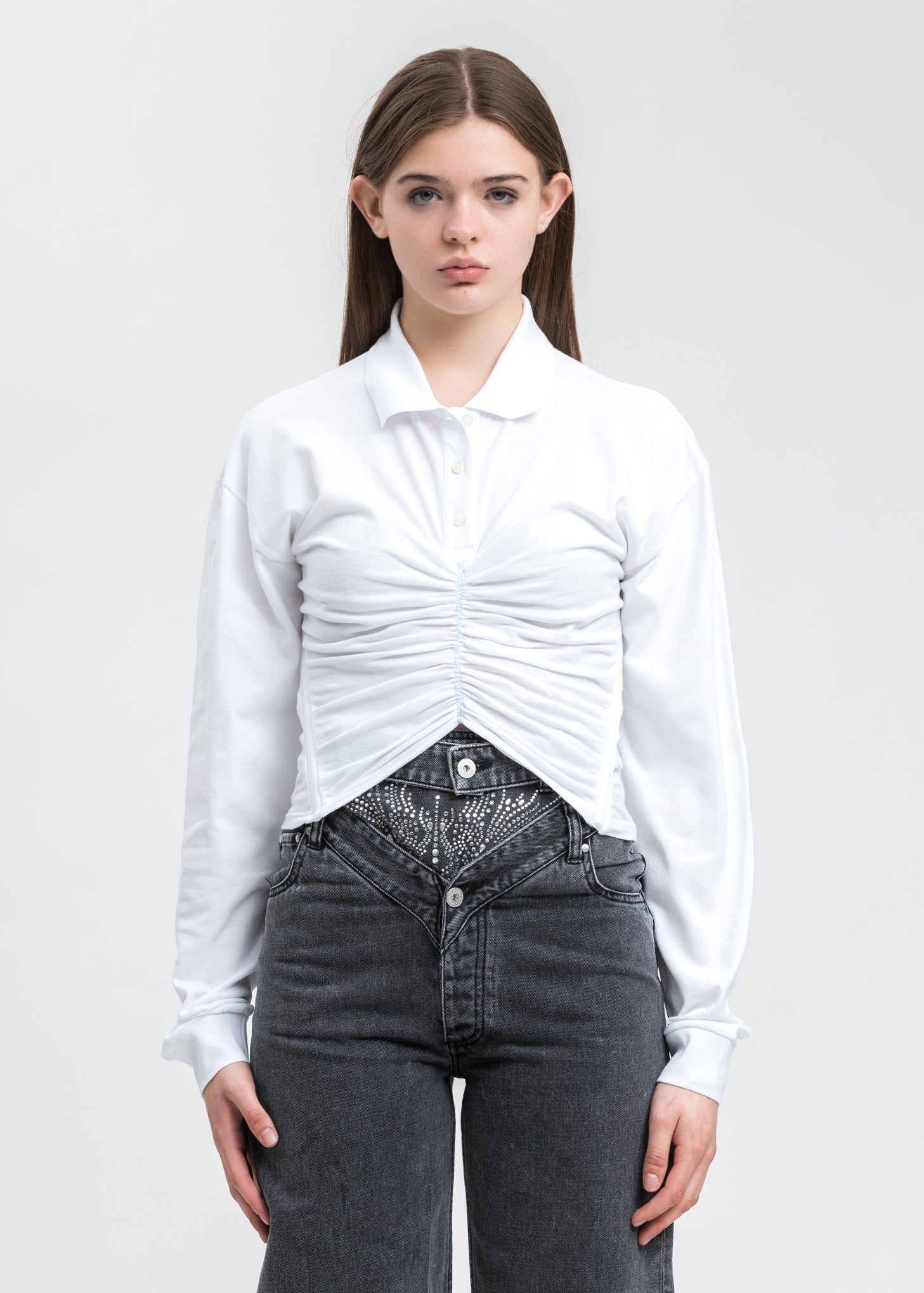 White Ruched Corset Polo