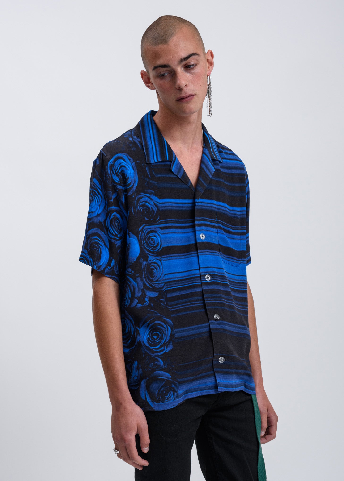 Black Rose Print Open Collar Shirt – 017 Shop