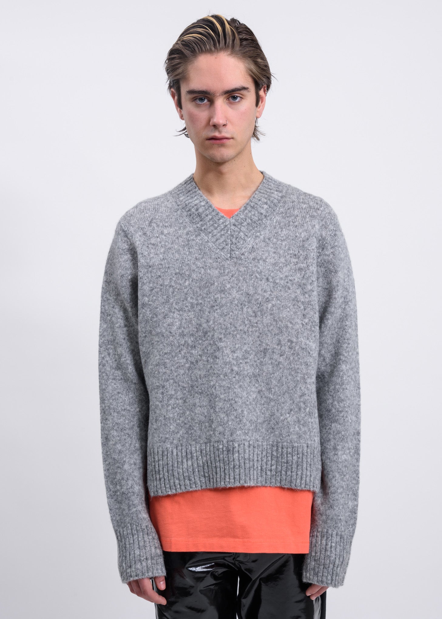 トップス W/Si/Ca 18G V Neck Knit ASH BLACK W/Si/Ca 18G V Neck Knit ASH BLACK Black Long Sleeve