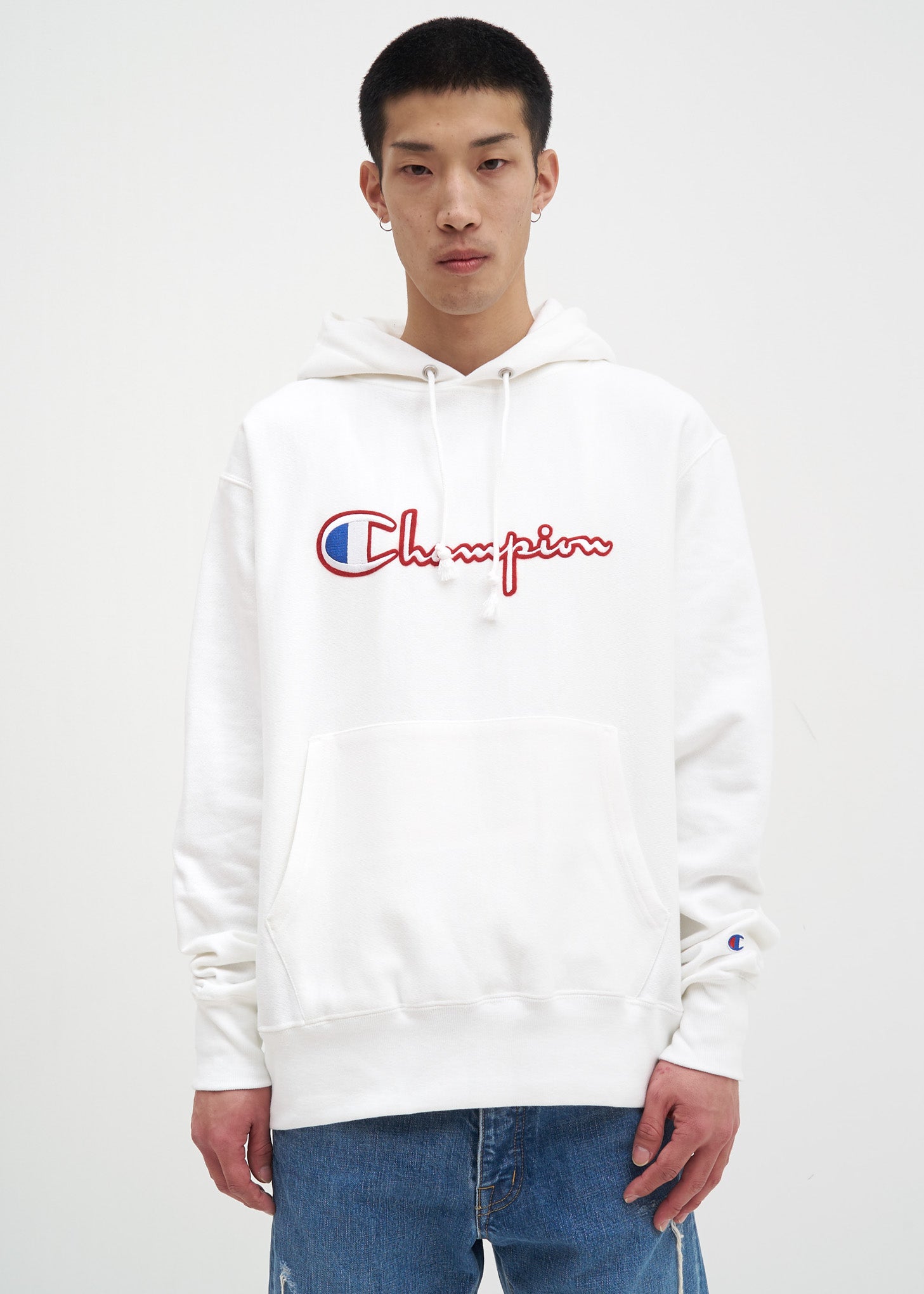 Champion white fleece hoodie Clearance