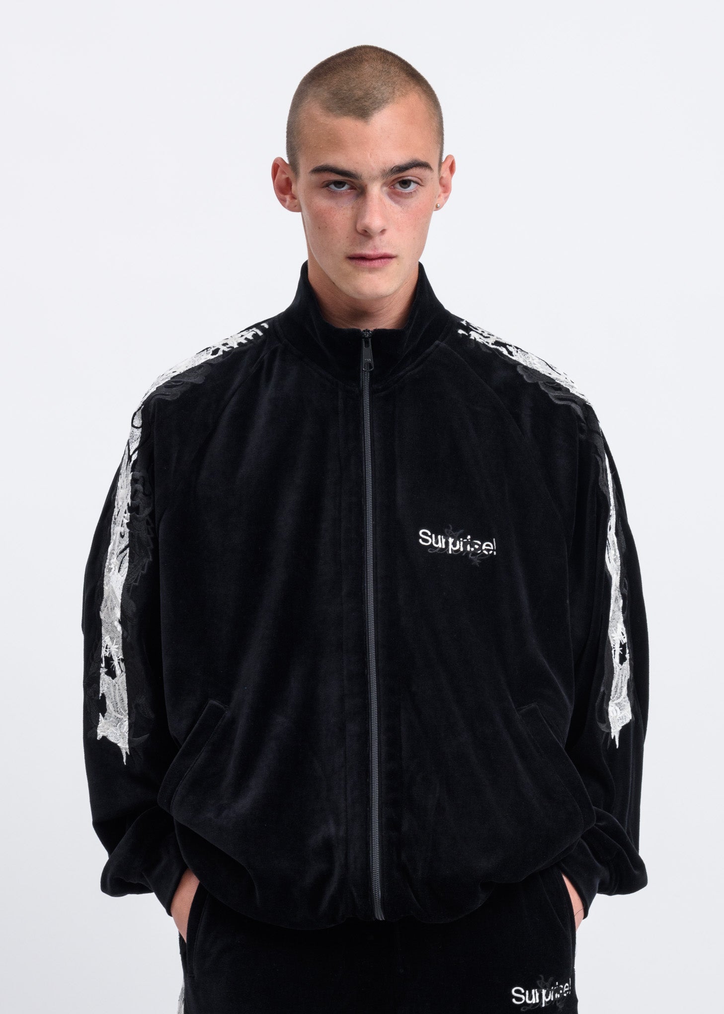 Black Lined Chaos Embroidery Track Jacket – 017 Shop