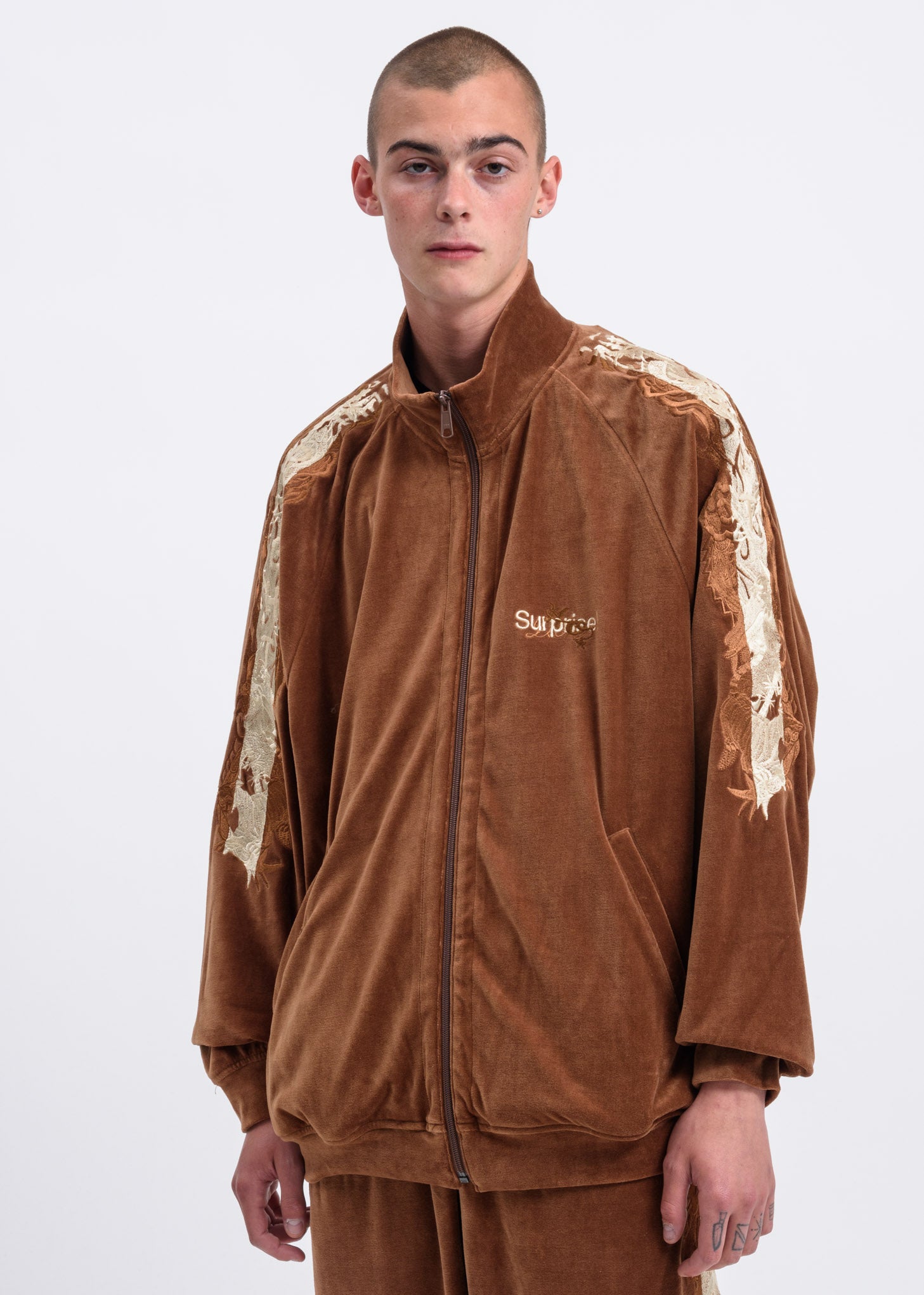 Camel Lined Chaos Embroidery Track Jacket
