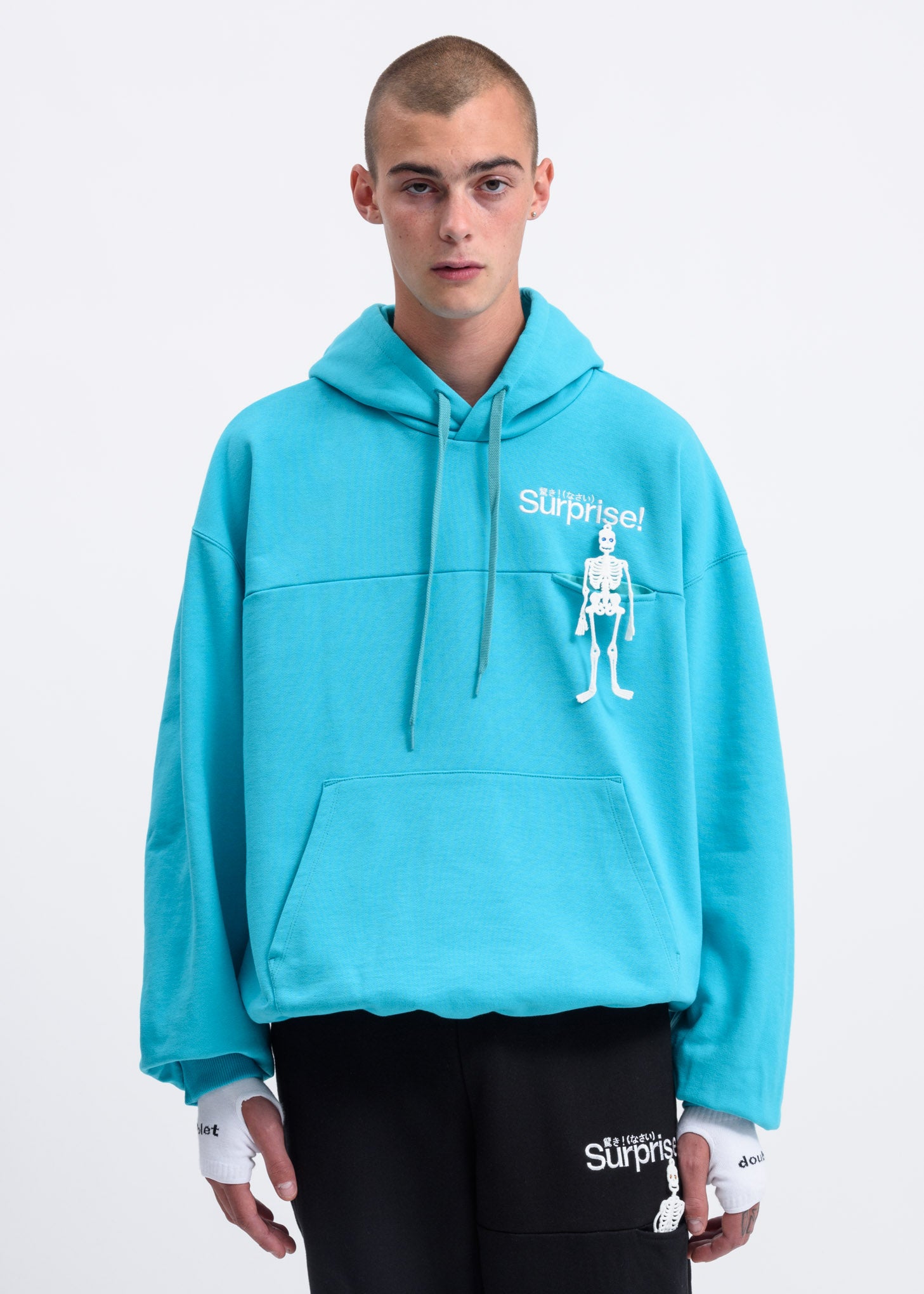 Embroidered Drawstring Hoodie - Jelly Mint