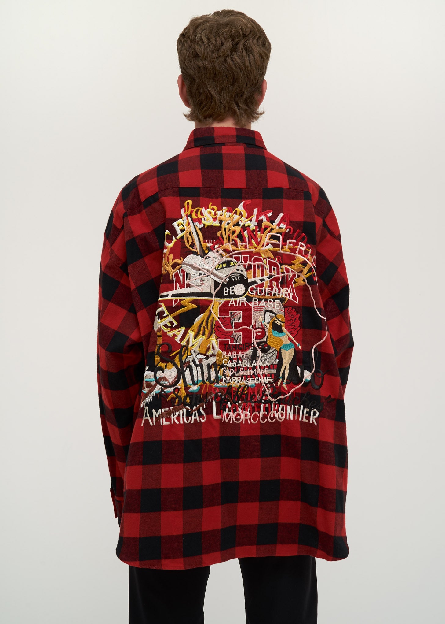 Red Chaos Embroidery Check Shirt