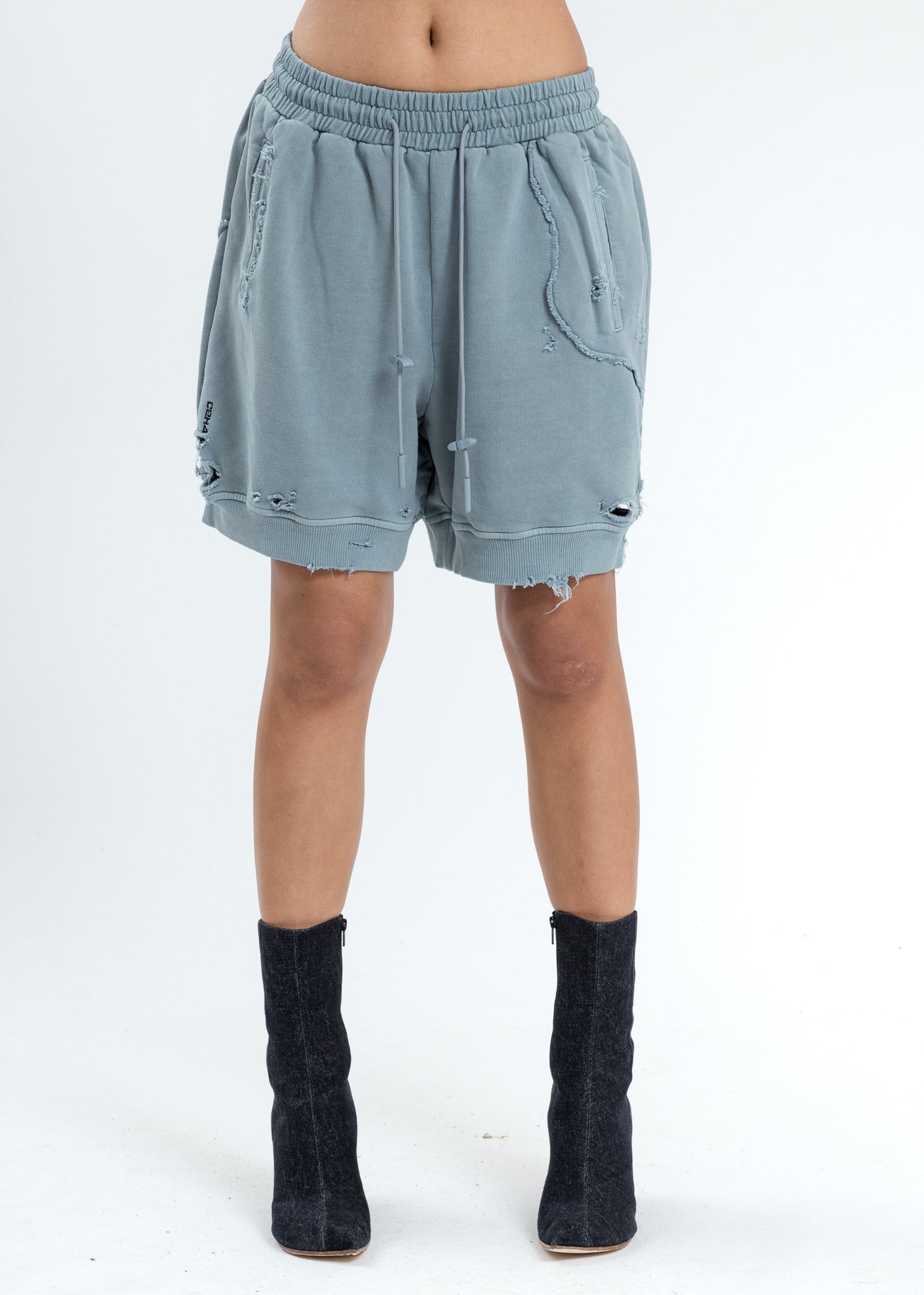 Grey Ruin Distressed Sweat Shorts 017 Shop