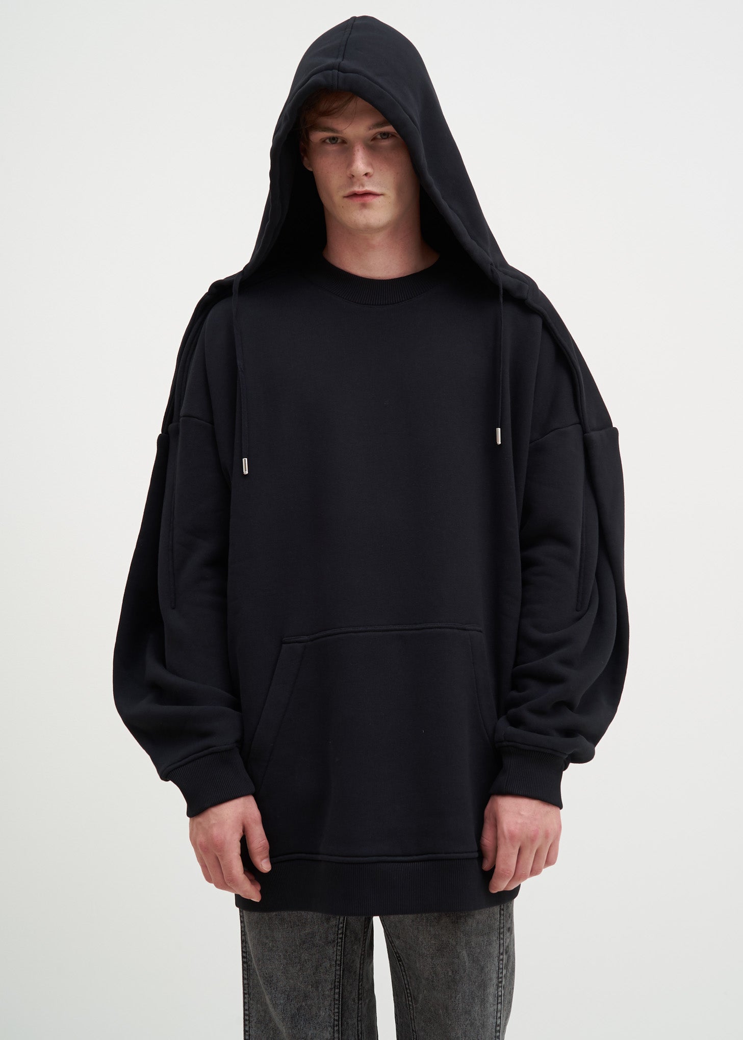 Black Paneled Hoodie