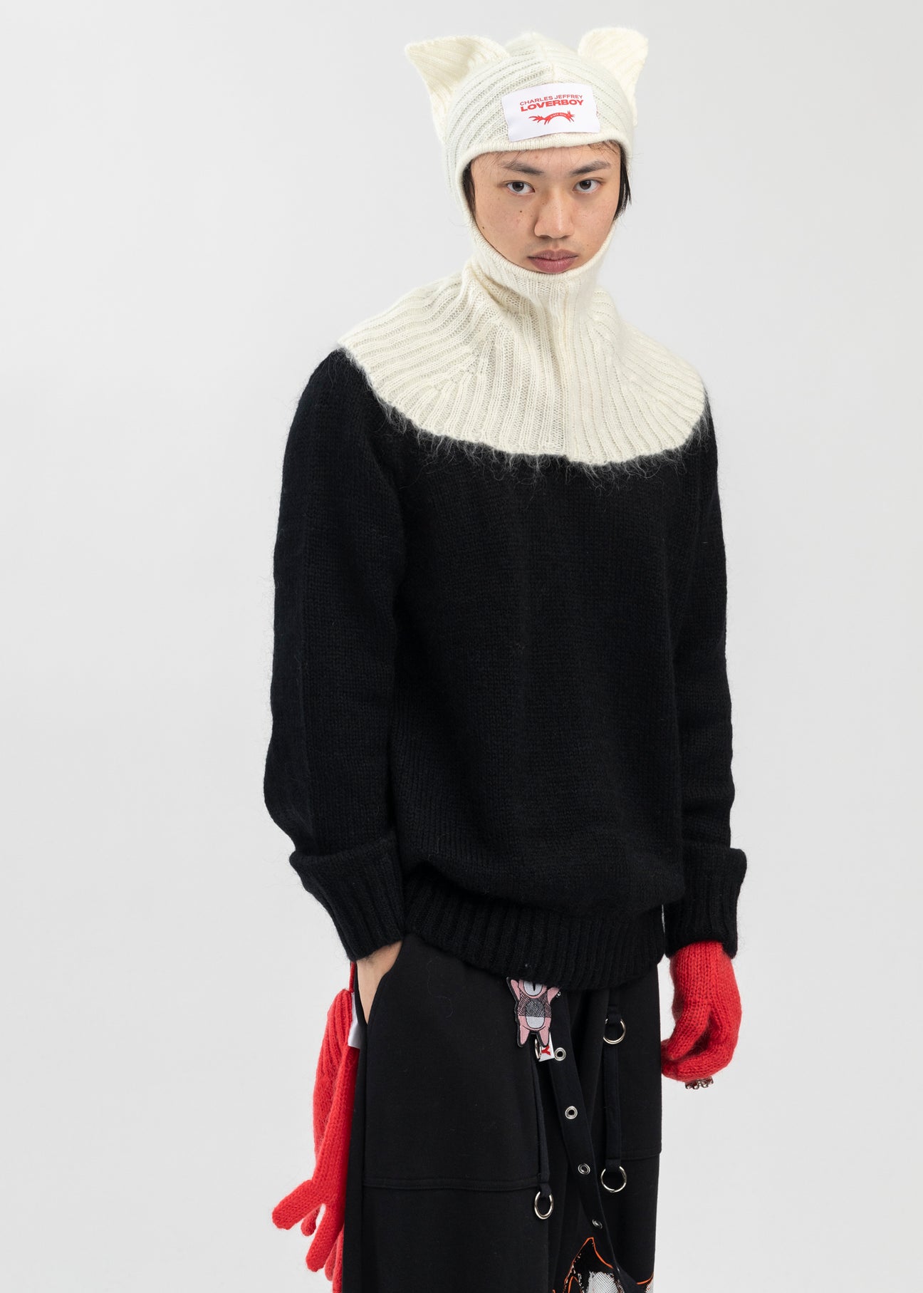 charlesjeffreyloverboy ear balaclavaニット Charles Jeffrey Loverboy Black Chunky Ears Balaclava Charles