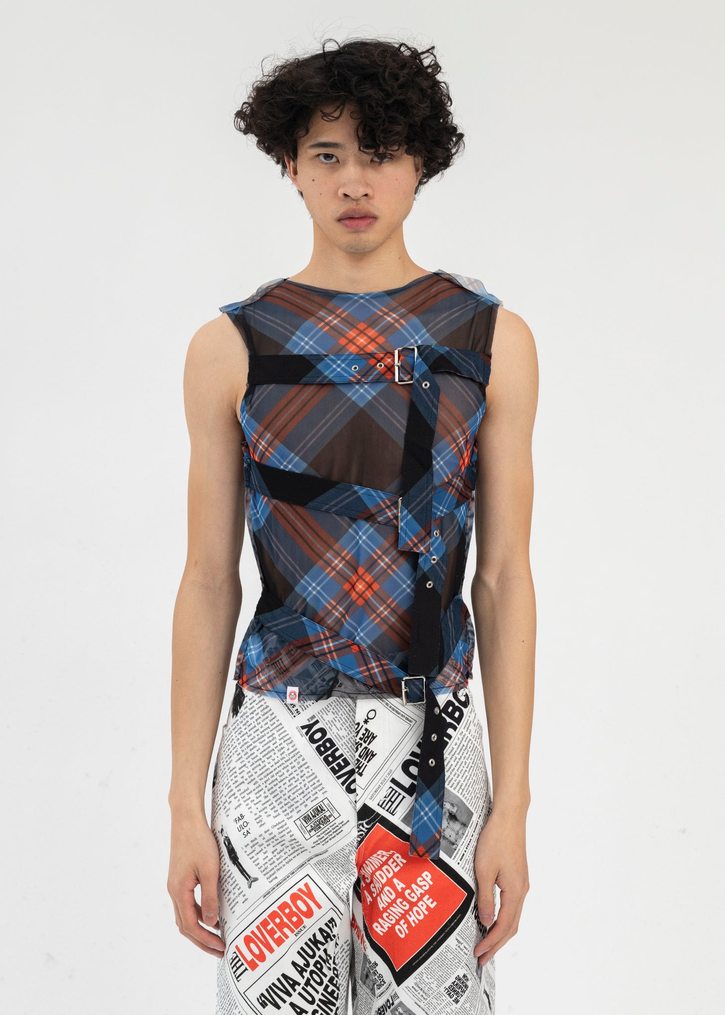 LOVERBOY TARTAN MESH BUCKLE TANK TOP – 017 Shop